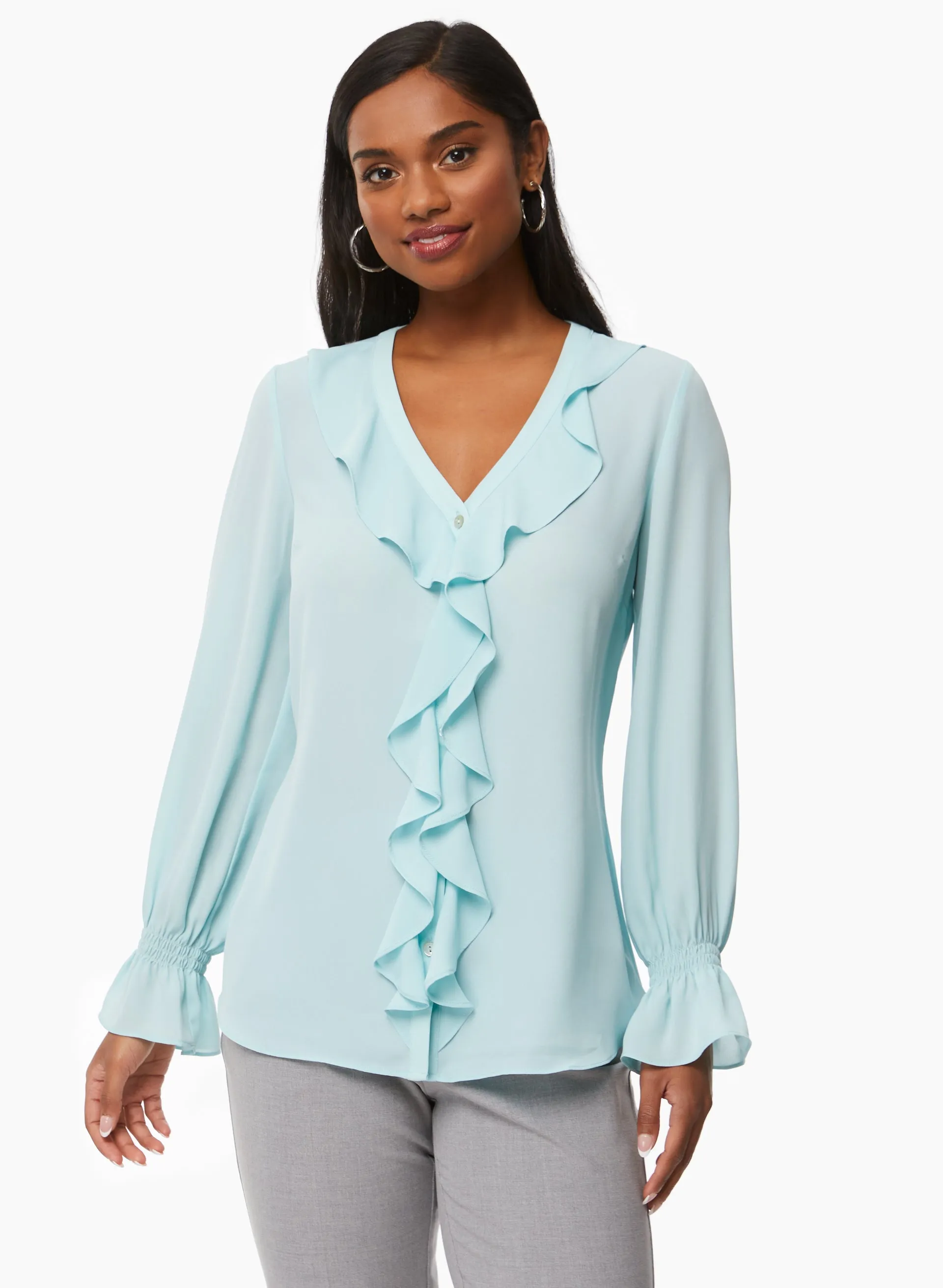 V-Neck Ruffle Blouse sold by Laura