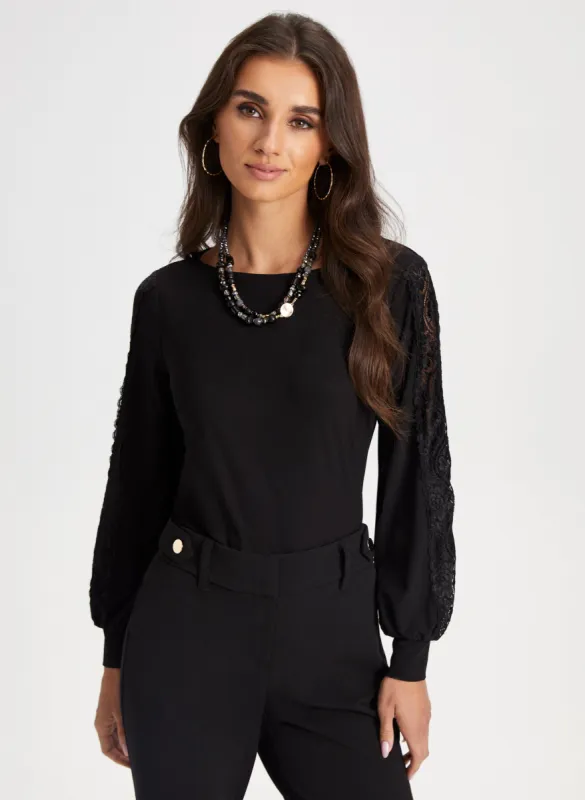 Long Sleeve Lace Trim Top sold by Laura