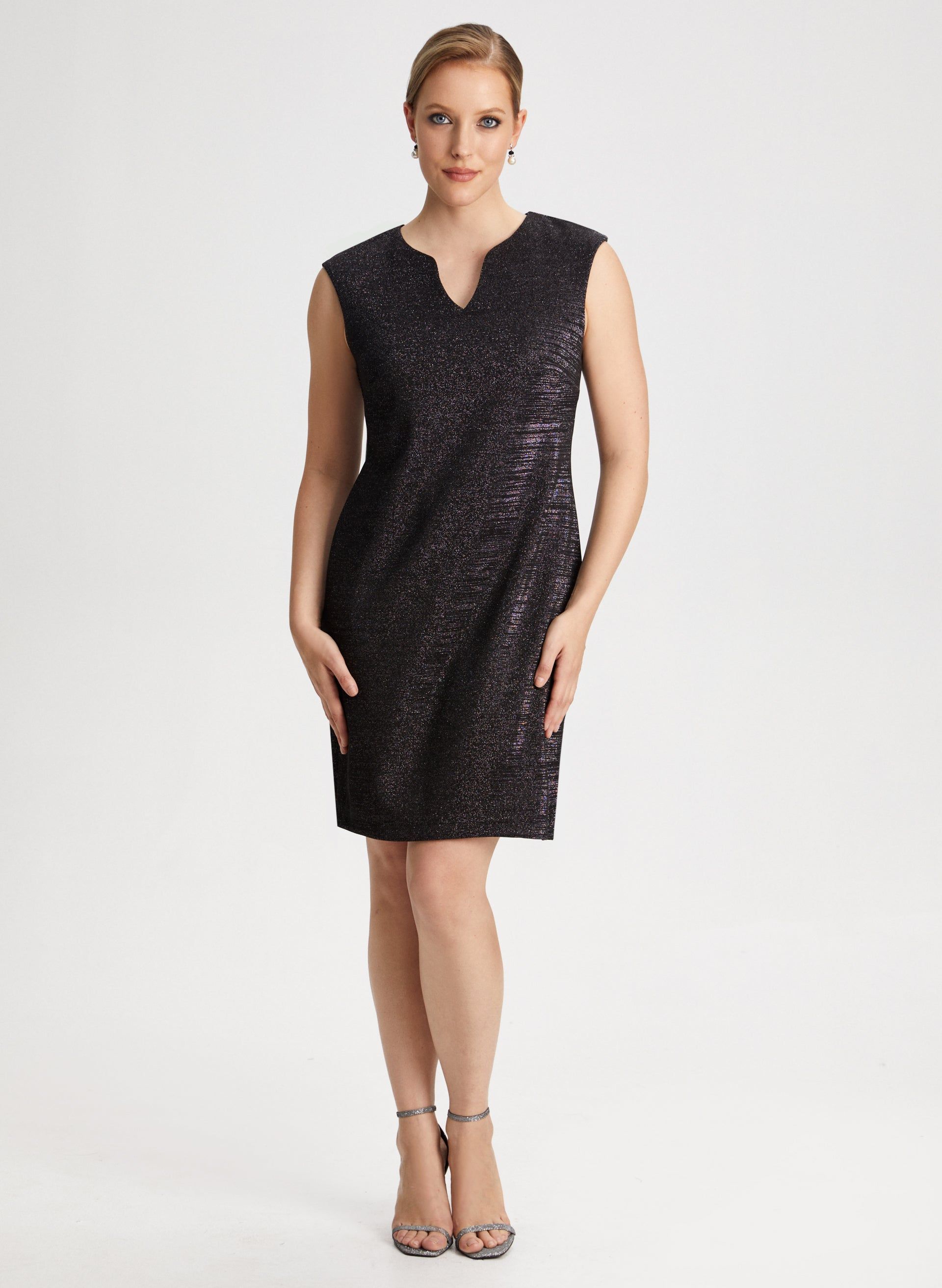 Split Neck Metallic Detail Dress sold by Laura