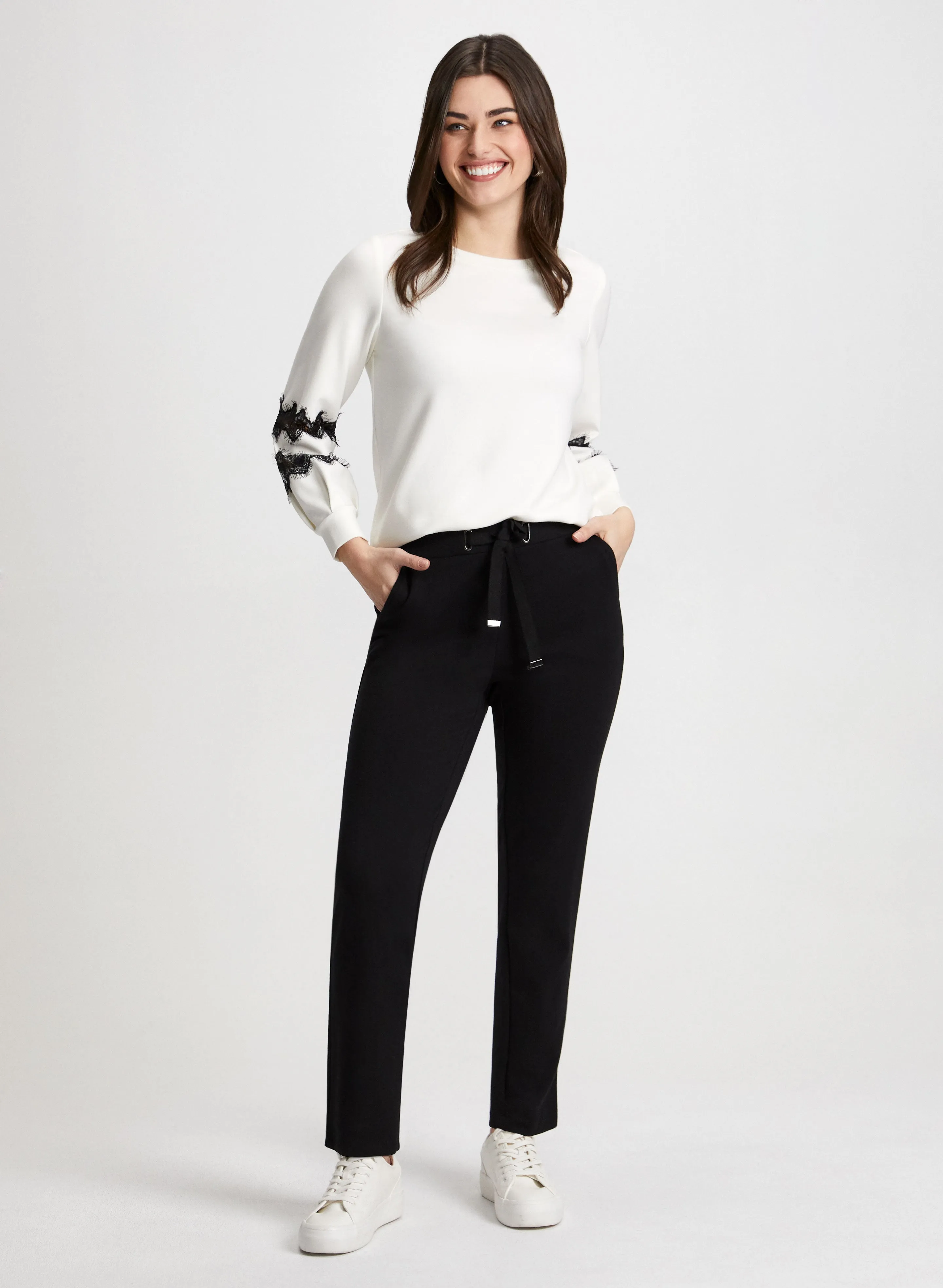 Lace Trim Long Sleeve Top & Drawstring Pull-On Pants sold by Laura