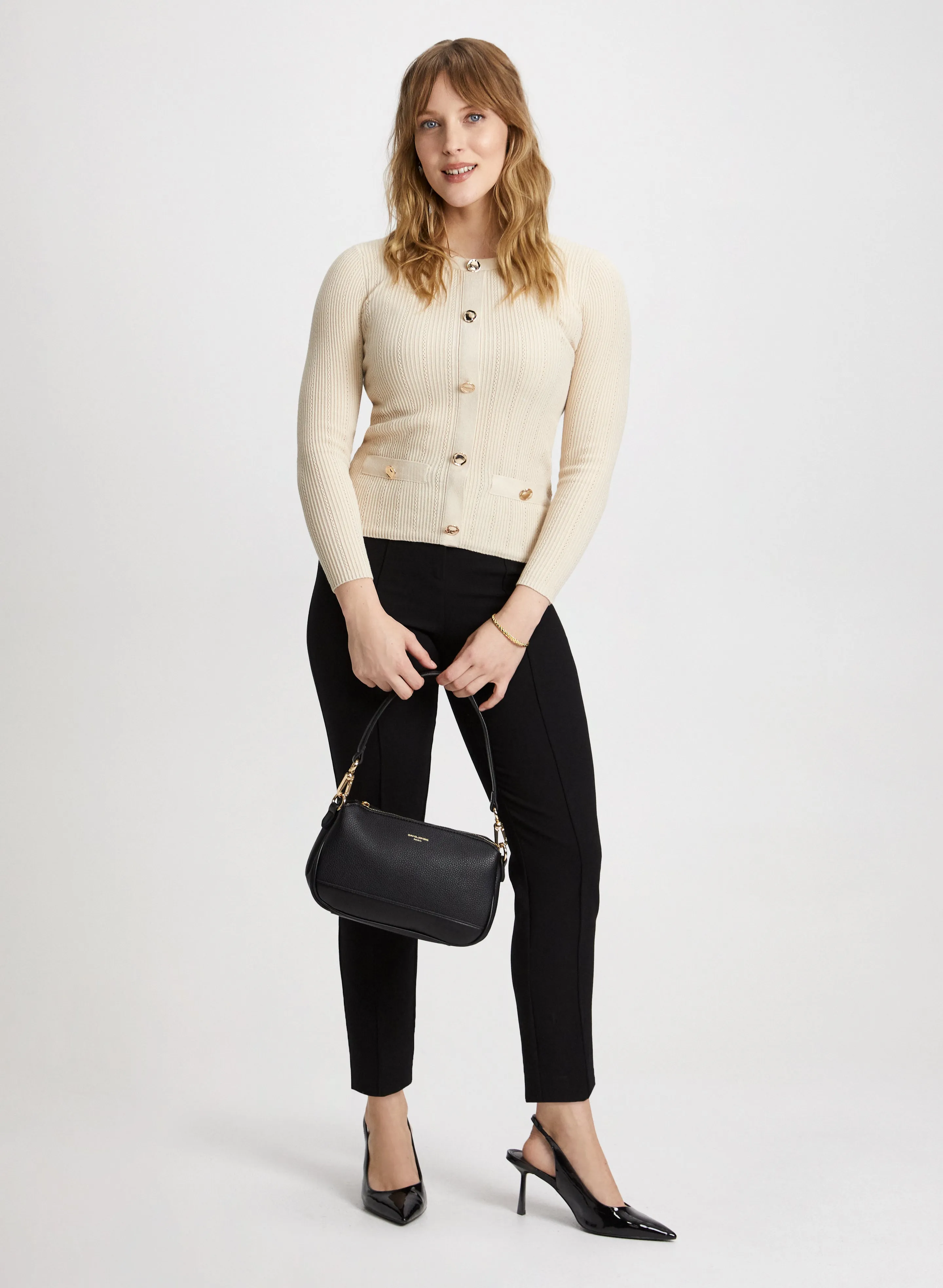 Pointelle Stitch Sweater & Slim Leg Pants sold by Laura