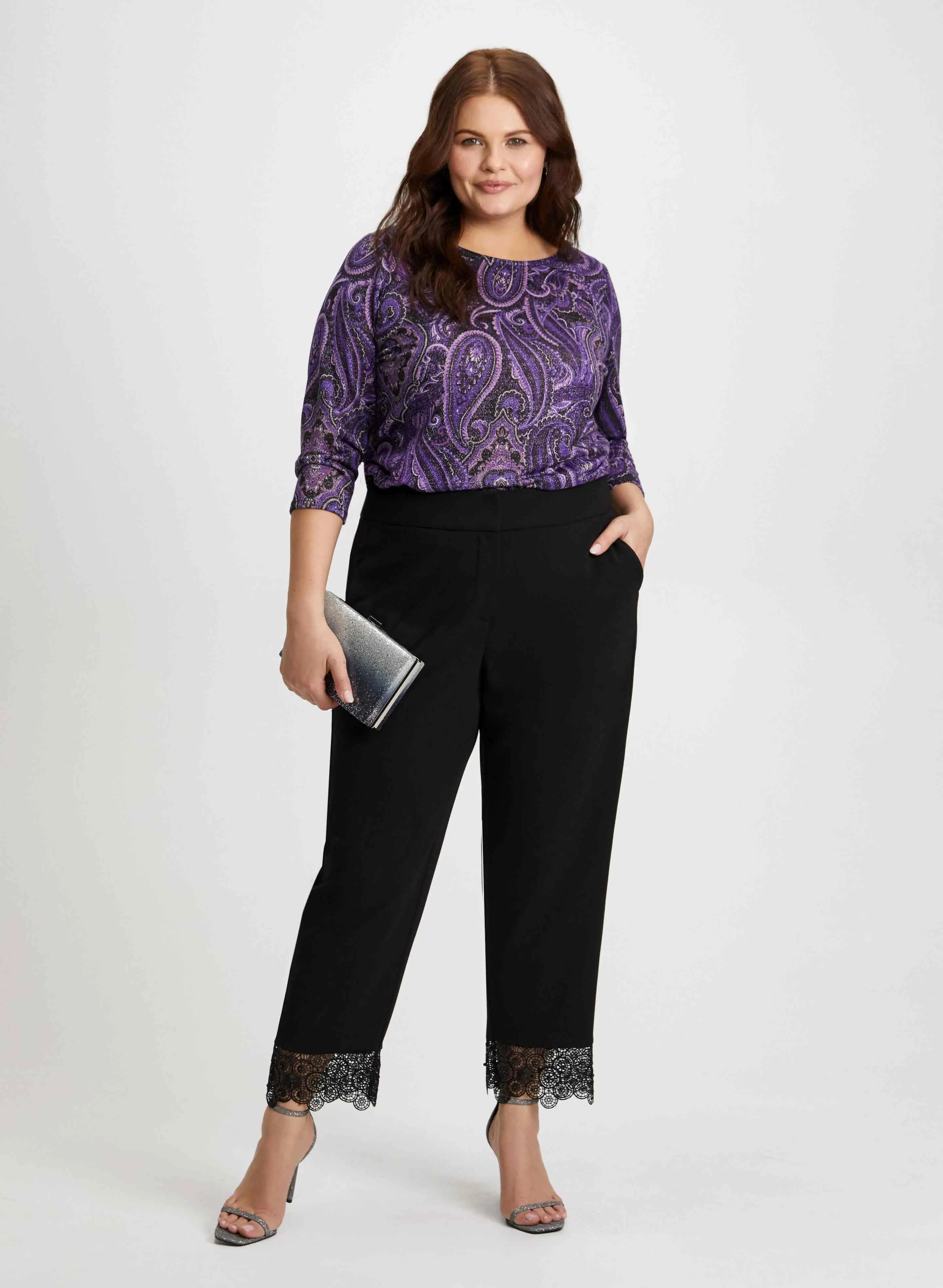 Paisley Print Top & Lace Trim Pants sold by Laura