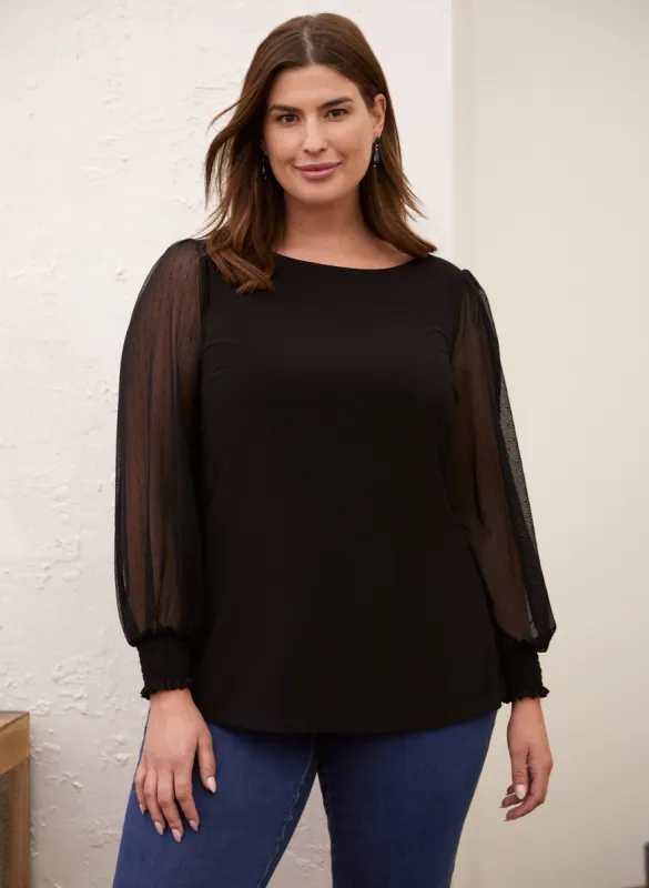 Dot Mesh Long Sleeve Top sold by Laura