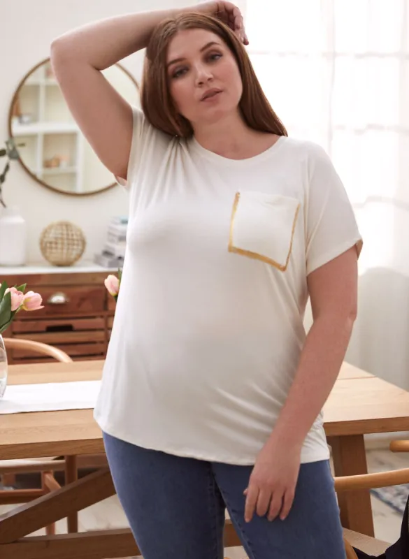 Foil Detail Scoop Neck Top sold by Laura