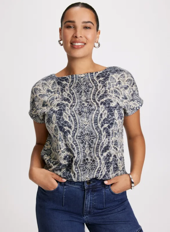 Abstract Rhinestone Embellished T-Shirt sold by Laura