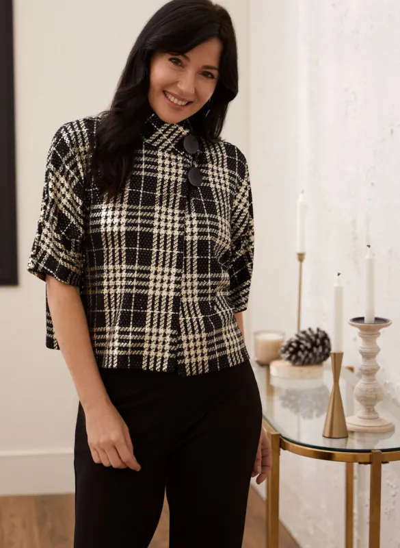 Plaid Print Sequin Detail Top sold by Laura