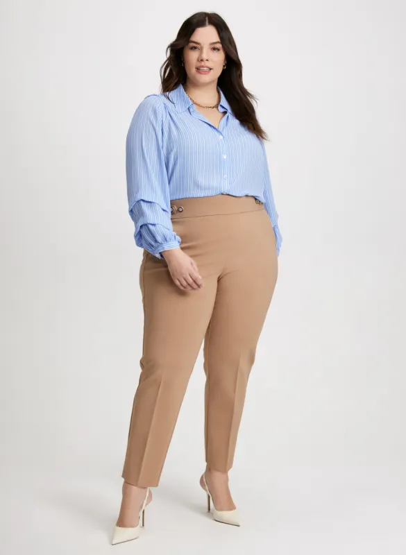 Tiered Sleeve Striped Blouse & Button Tab Detail Pants sold by Laura
