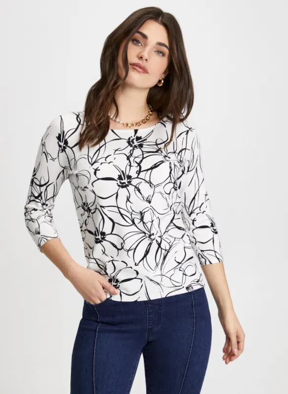 3/4 Sleeve Floral Print Sweater sold by Laura