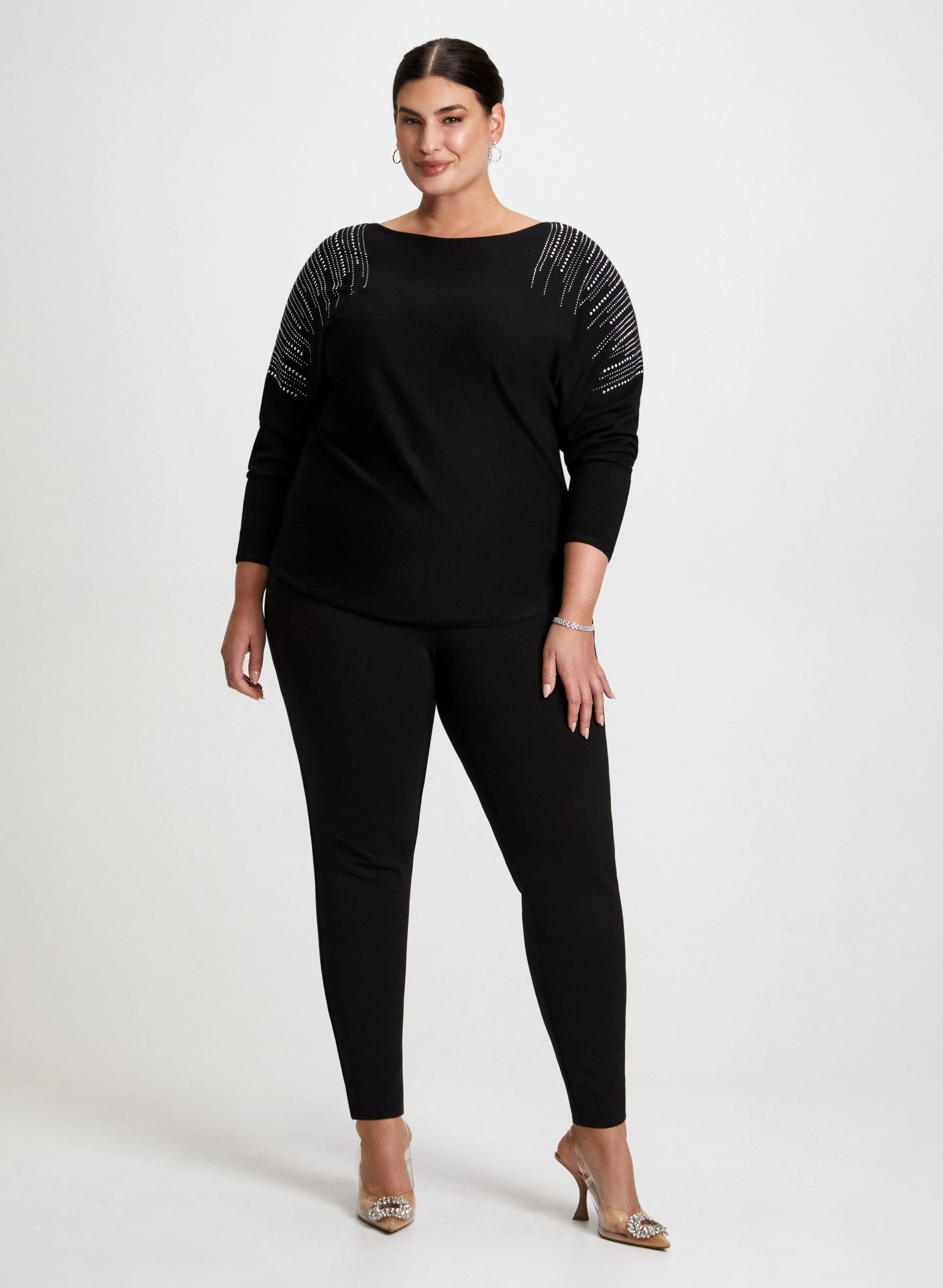 Rhinestone Motif Sweater & Slim Leg Pants sold by Laura