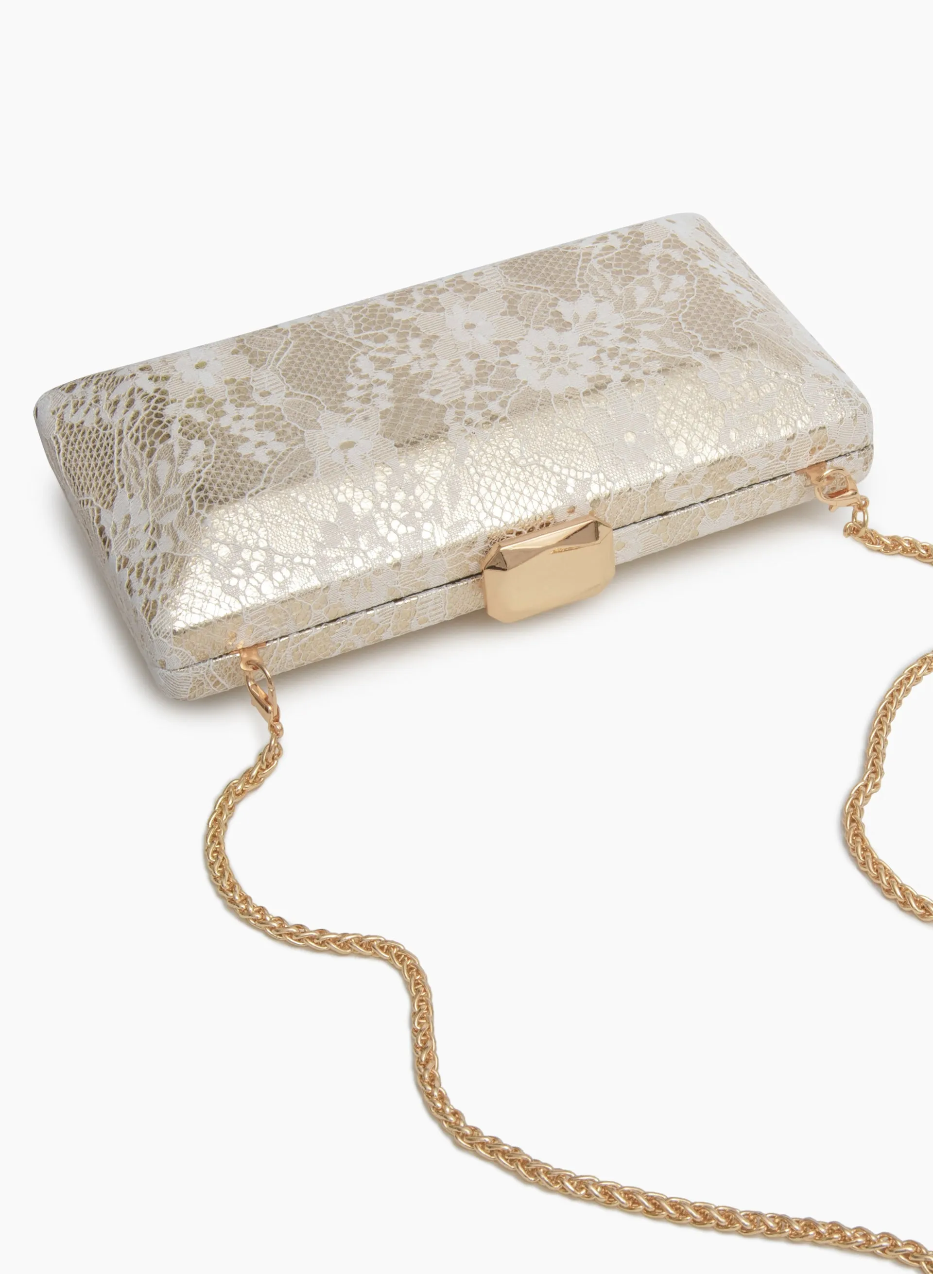 Metallic Lace Box Clutch sold by Laura