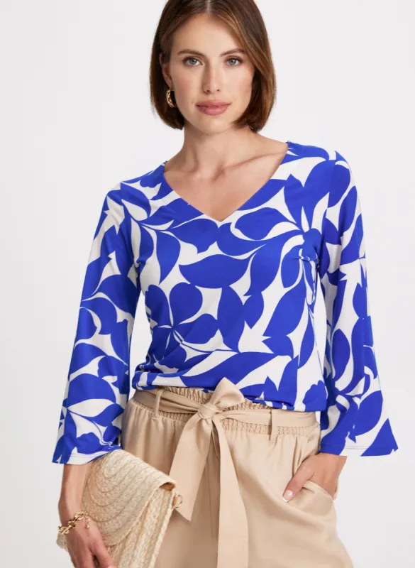 Leaf Print Bell Sleeve Top sold by Laura