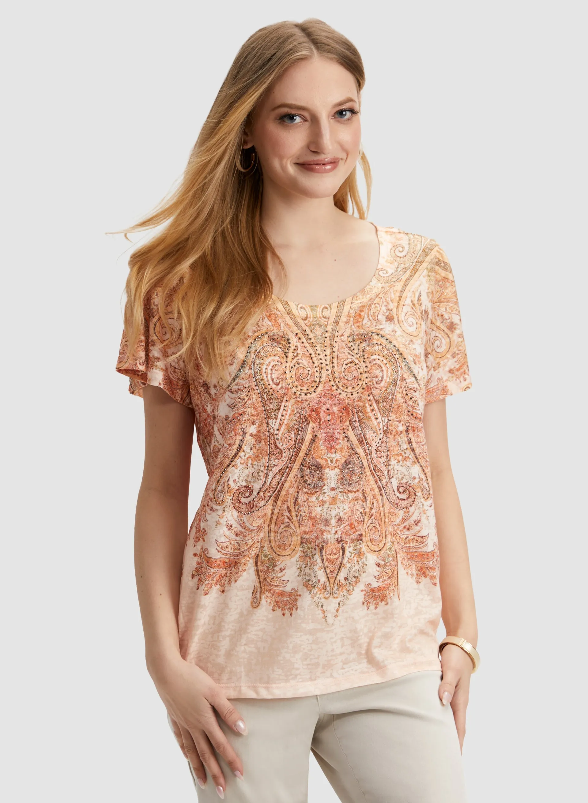 Embellished Paisley Print Burnout Tee sold by Laura product image thumbnail 5