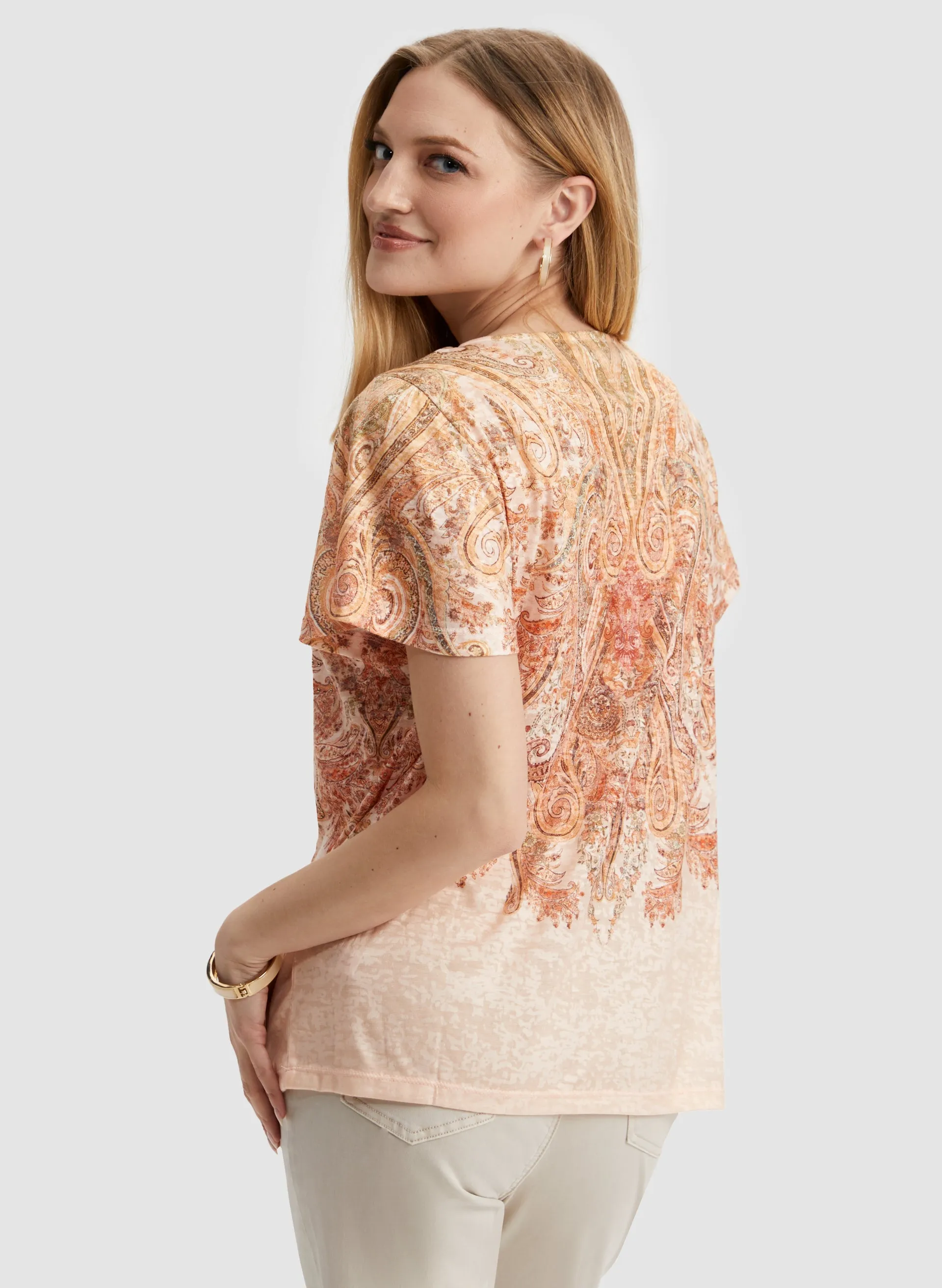 Embellished Paisley Print Burnout Tee sold by Laura product image thumbnail 4