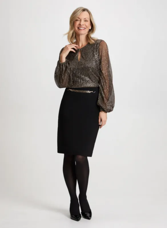 Metallic Crinkle Top & Pencil Skirt sold by Laura