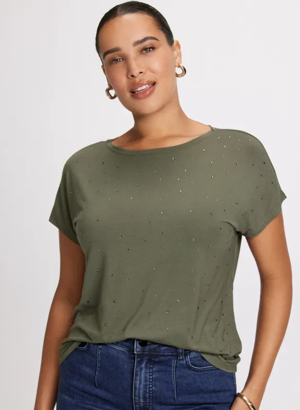 Rhinestone Detail Cap Sleeve T-Shirt sold by Laura