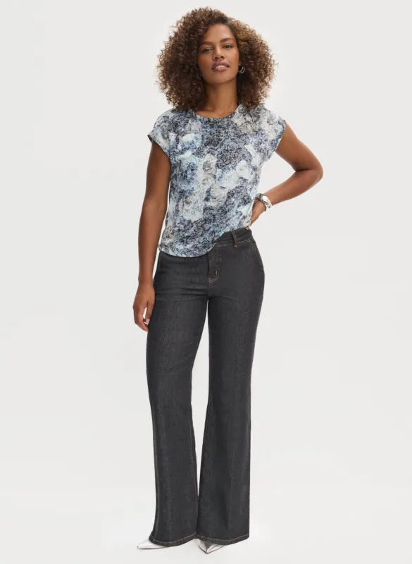Floral Print T-Shirt & Flare Leg Jeans sold by Laura