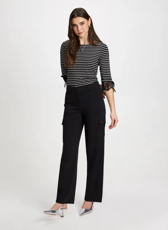 Lace Trim Stripe Motif Top & Cargo Pants sold by Laura
