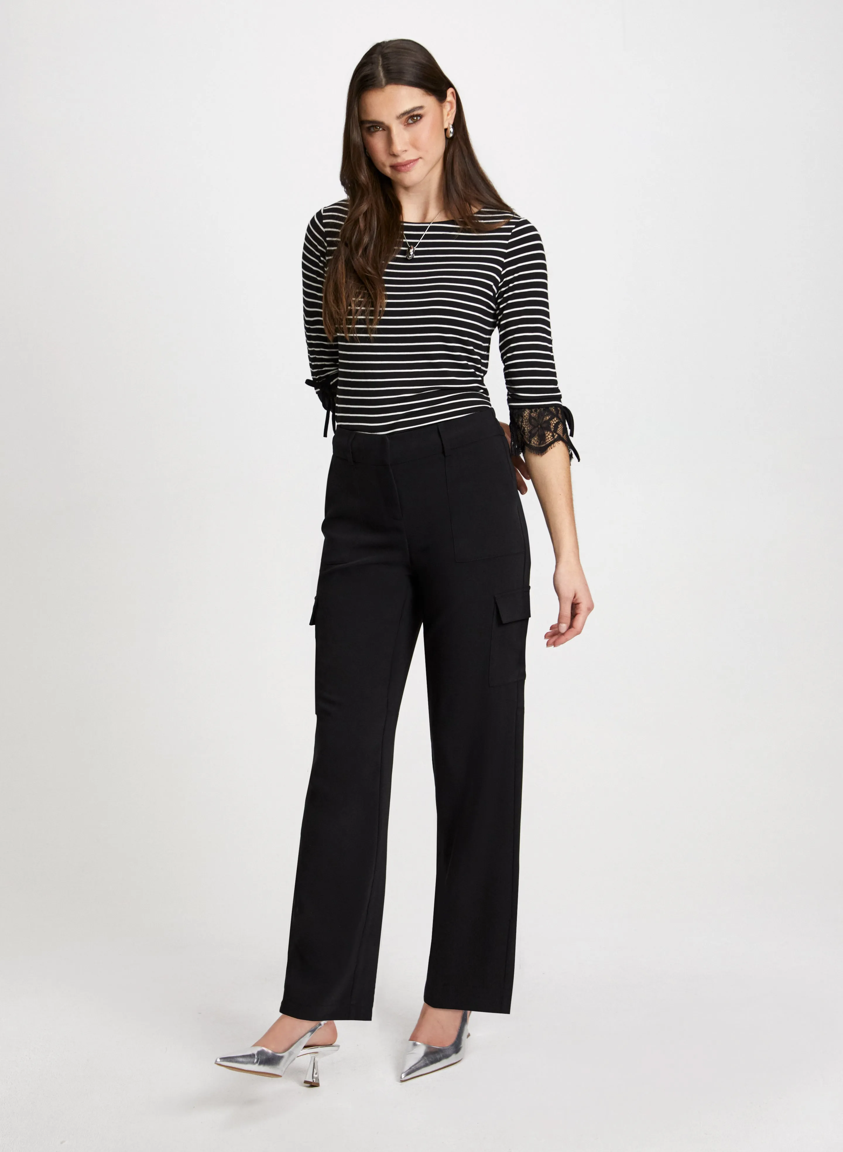 Lace Trim Stripe Motif Top & Cargo Pants sold by Laura