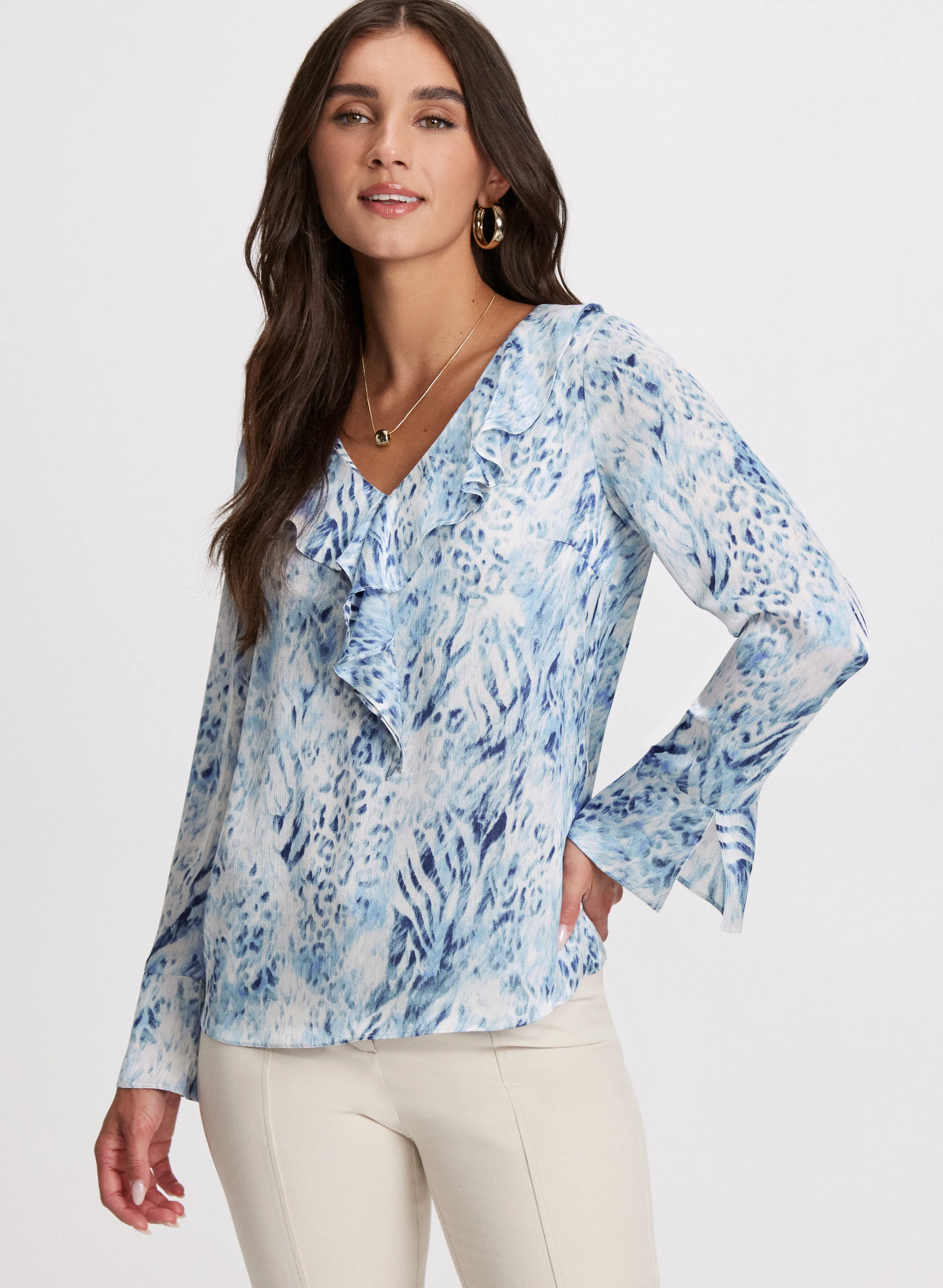 Animal Print Ruffle V-Neck Blouse sold by Laura product image thumbnail 5