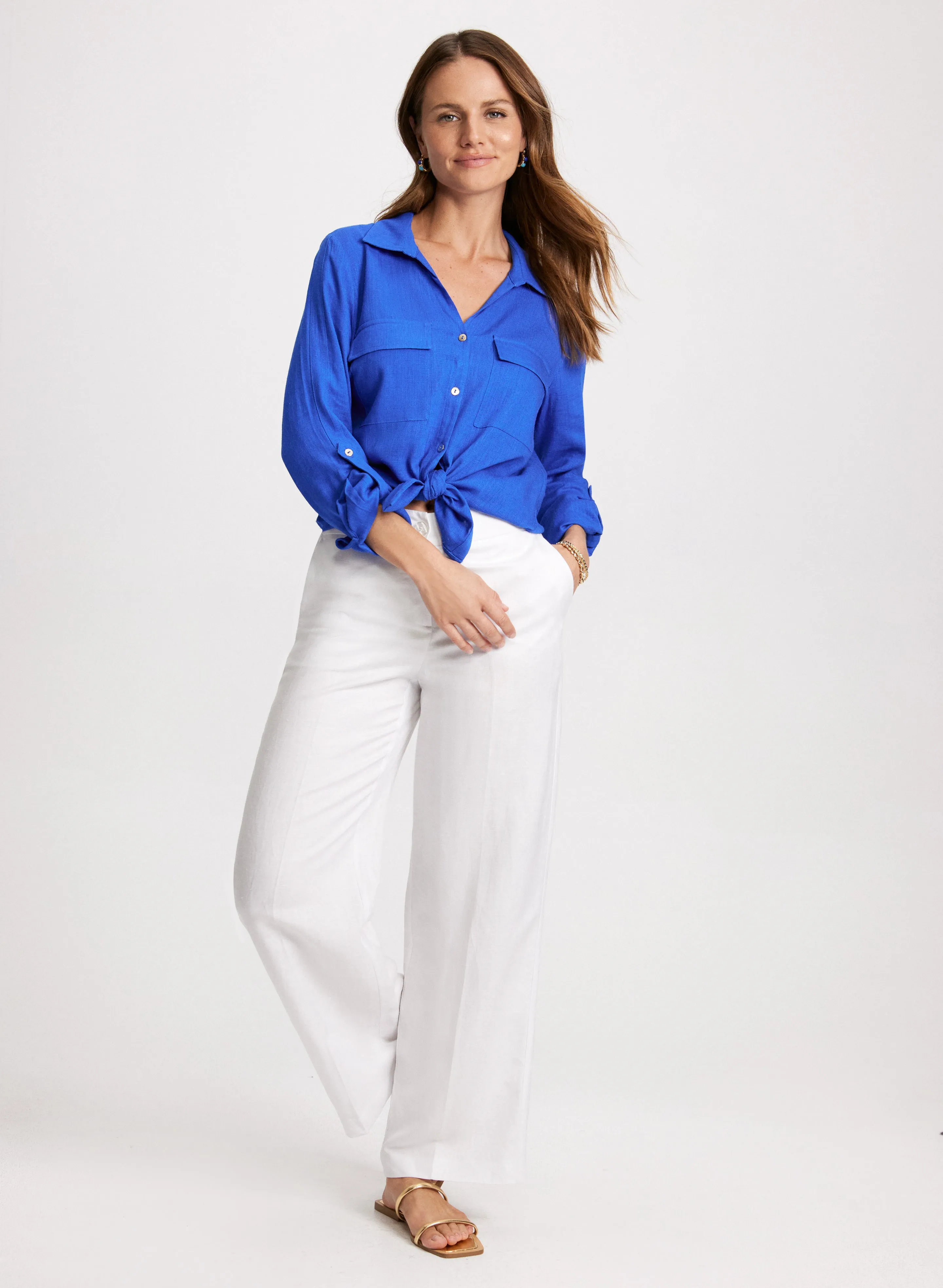 Rolled Sleeves Linen Blend Blouse sold by Laura product image thumbnail 3