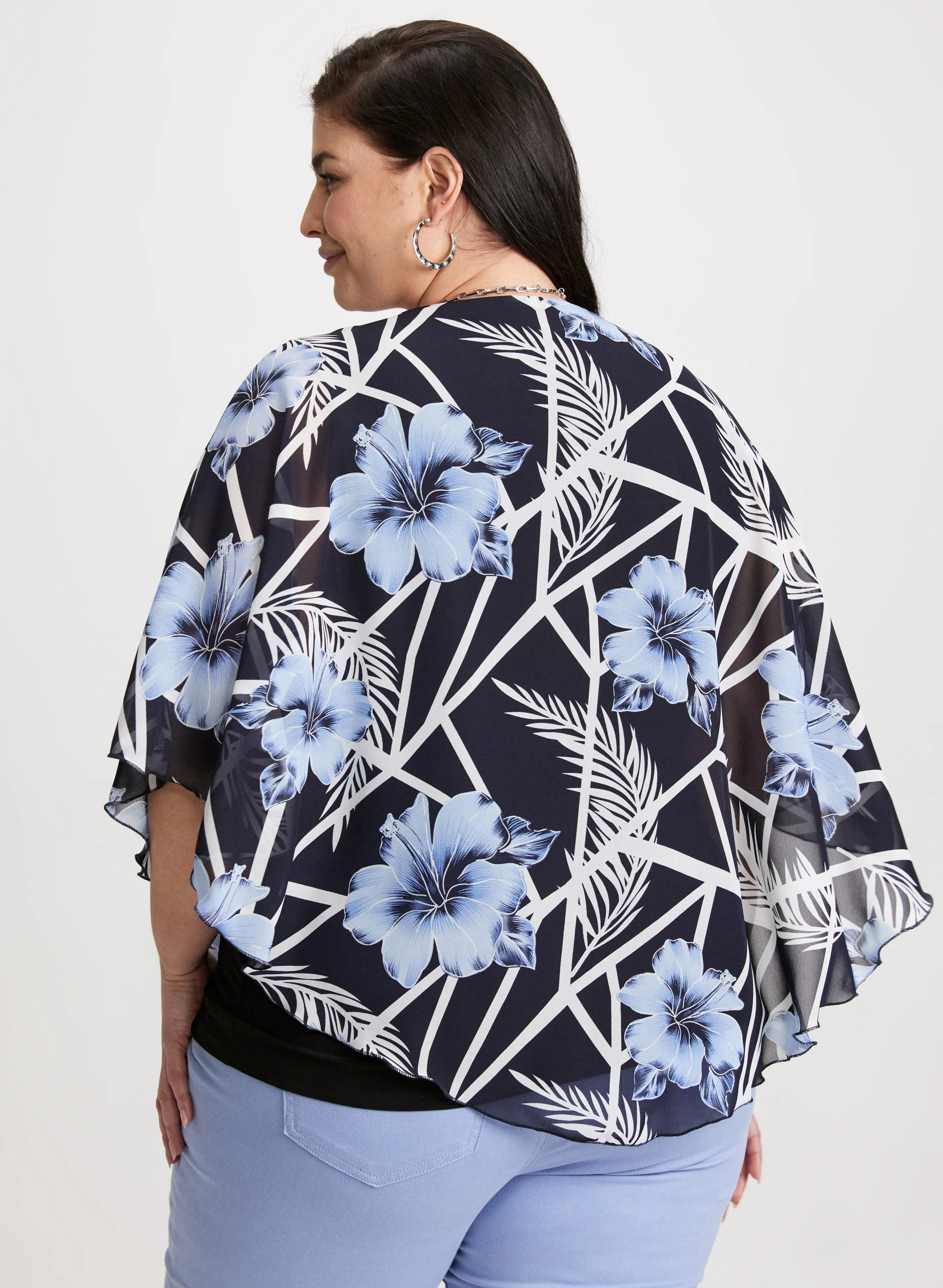 3/4 Sleeve Floral Poncho Blouse sold by Laura product image thumbnail 4