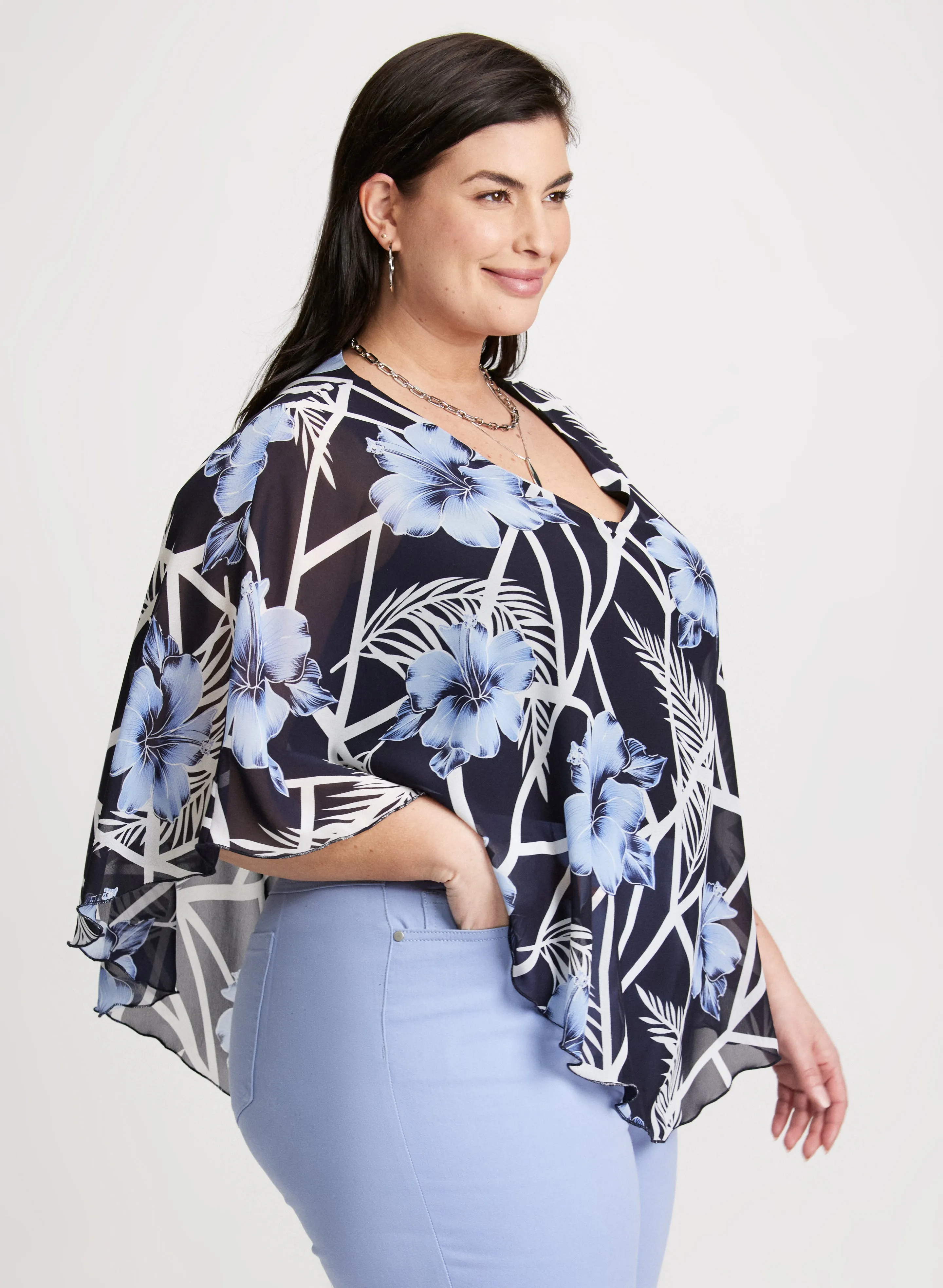 3/4 Sleeve Floral Poncho Blouse sold by Laura product image thumbnail 5
