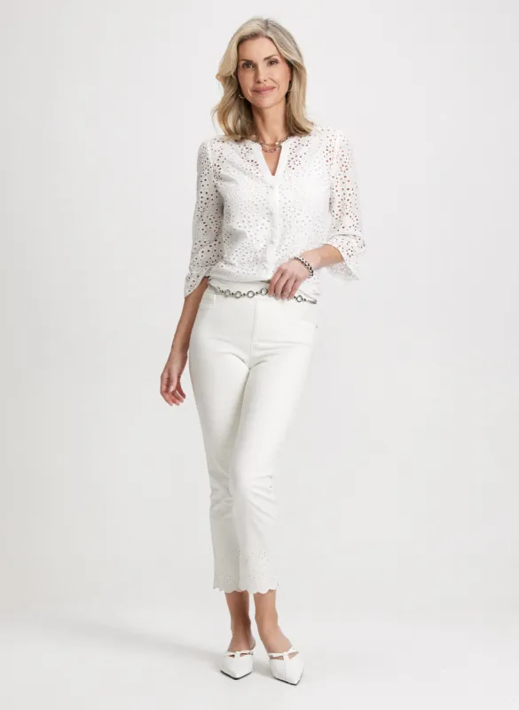 Eyelet Blouse & Embroidered Pull-On Jeans sold by Laura