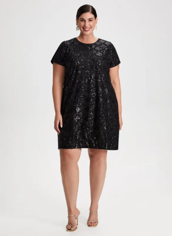 Diamond Motif Sequin Shift Dress sold by Laura