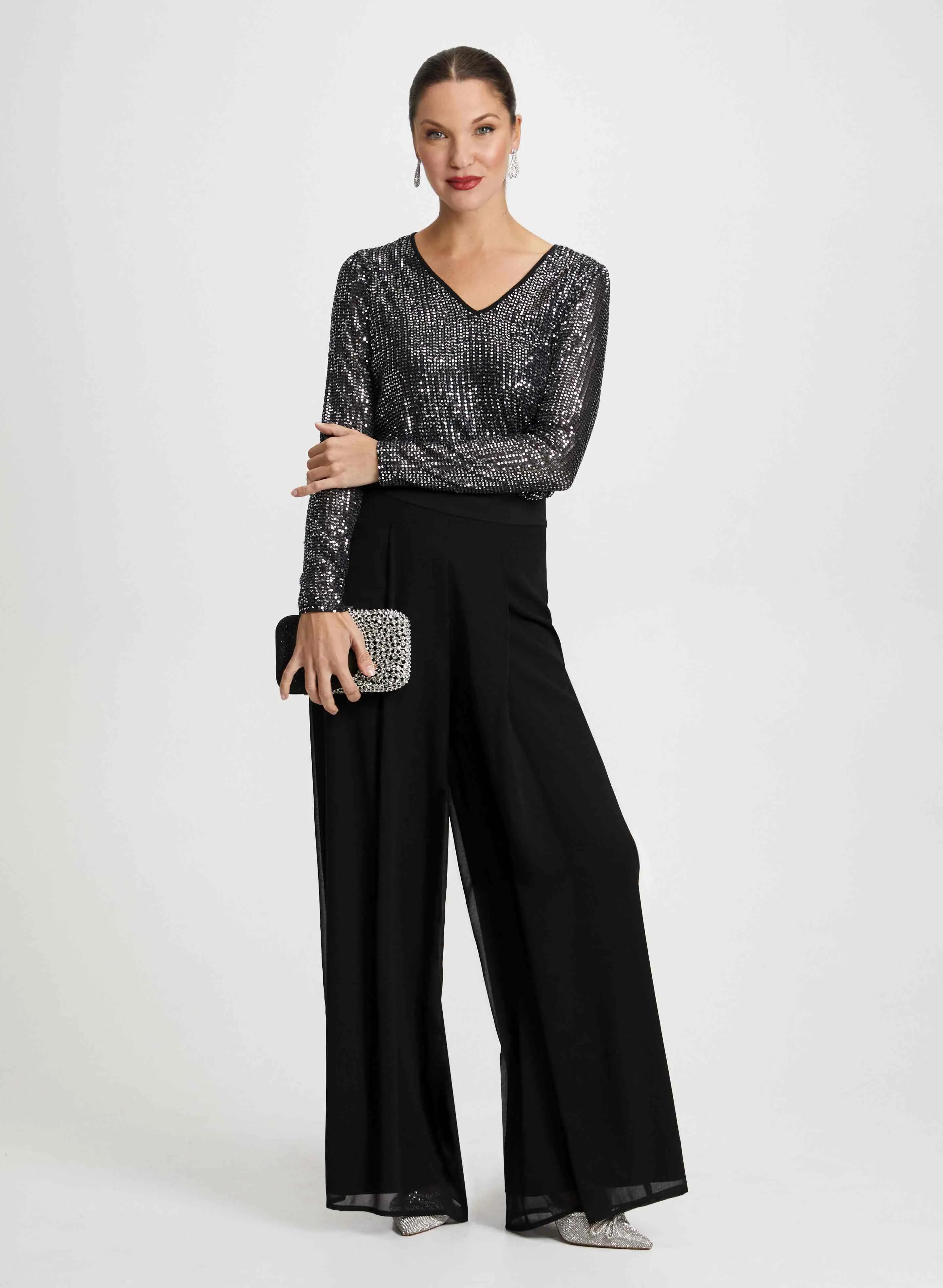Sequin Top & Wide Leg Chiffon Pants sold by Laura