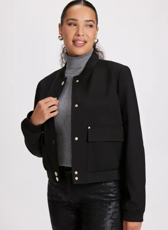 Ribbed Detail Twill Bomber Jacket sold by Laura