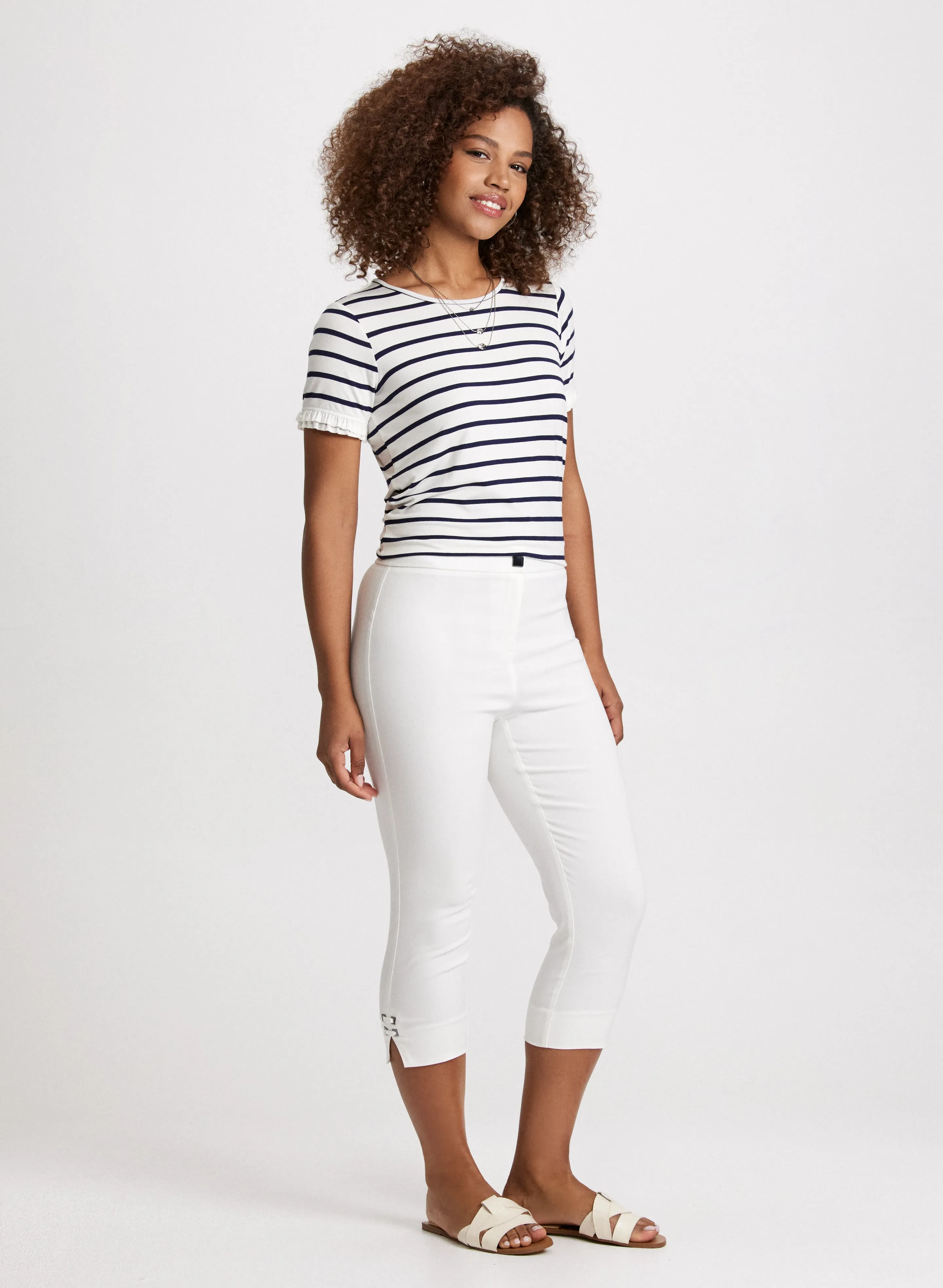 Striped Ruffle Trim T-Shirt & Signature Fit Bengaline Capris sold by Laura