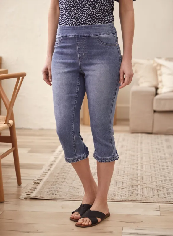 Ruffle Hem Pull-On Denim Capris sold by Laura