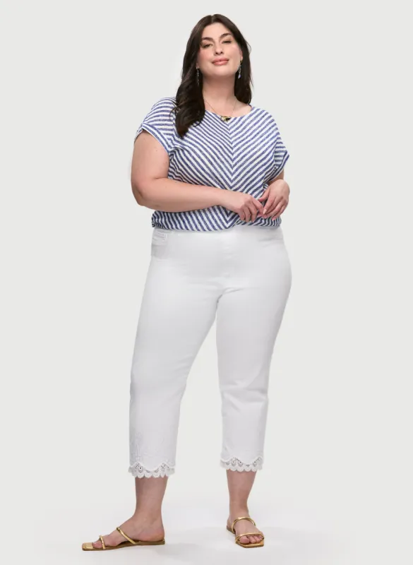 Diagonal Stripe Cap Sleeve Top & Lace Hem Denim Capris sold by Laura