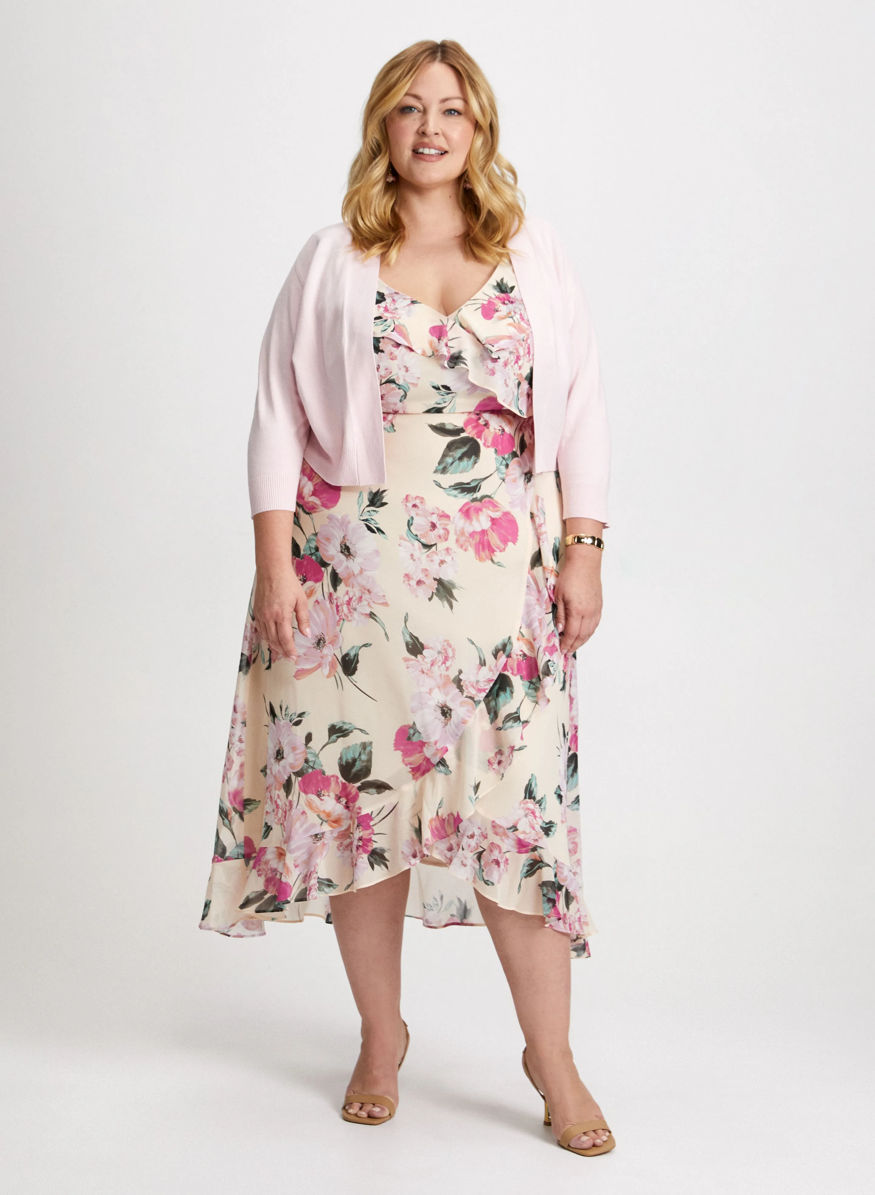 Ribbed Knit Cardigan & Floral Dress sold by Laura