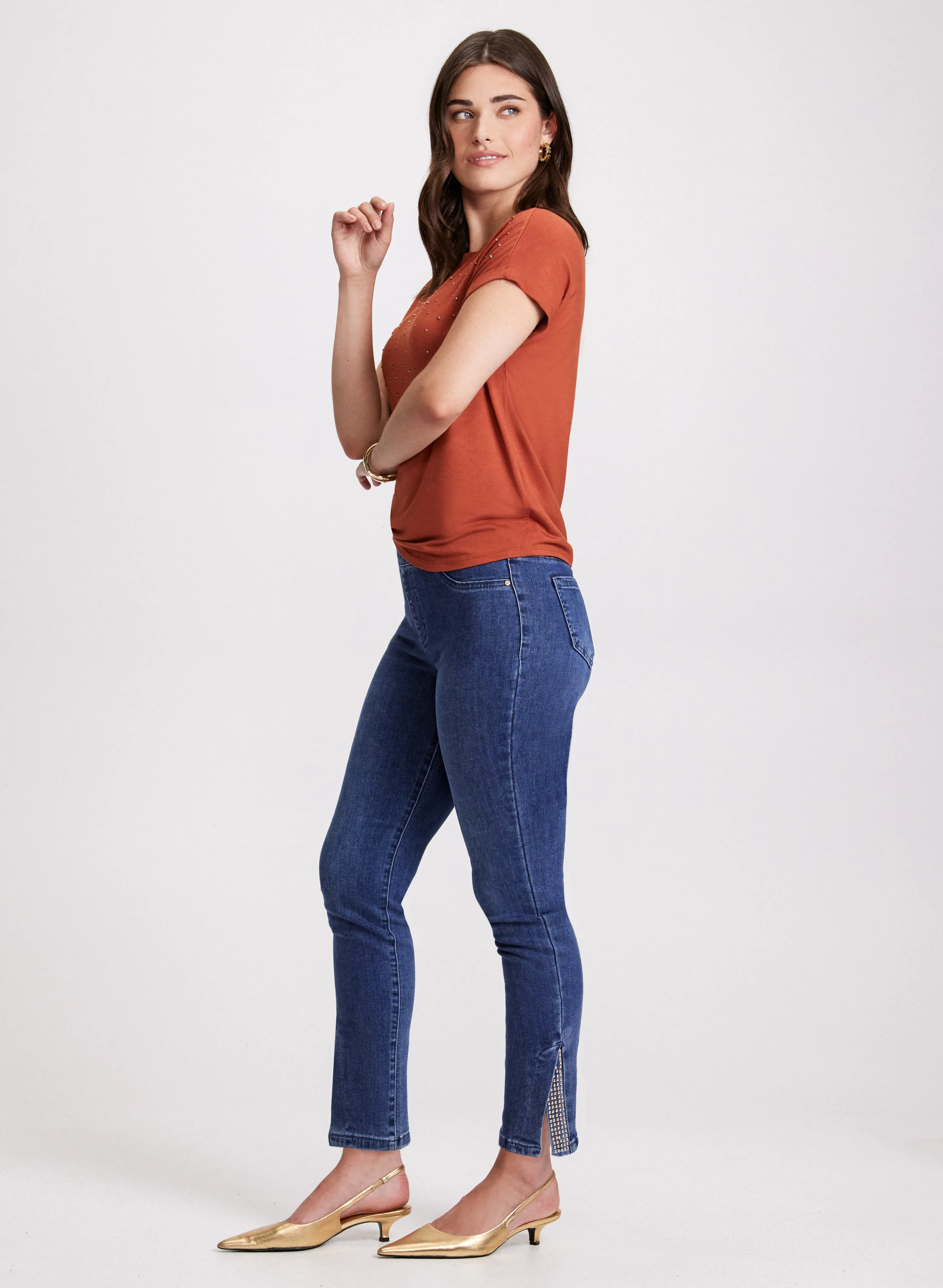 Stud Detail T-Shirt & Hem Slit Jeans sold by Laura