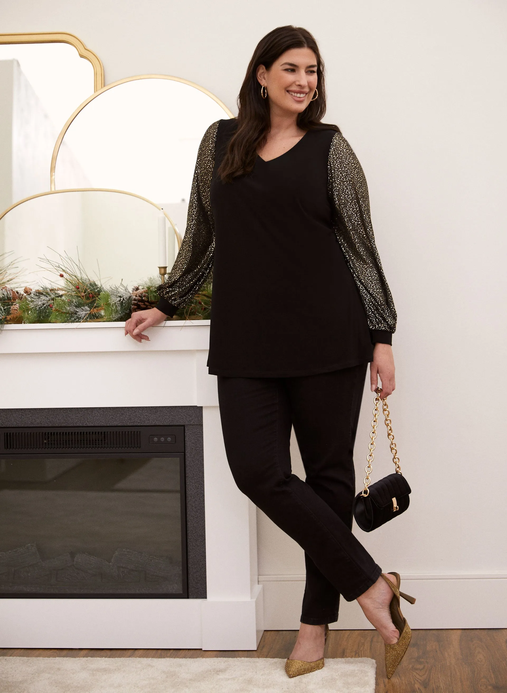 Metallic Sleeve V Neck Top sold by Laura product image thumbnail 4