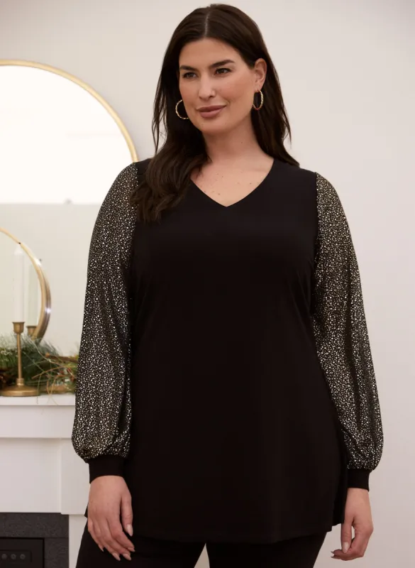 Metallic Sleeve V Neck Top sold by Laura