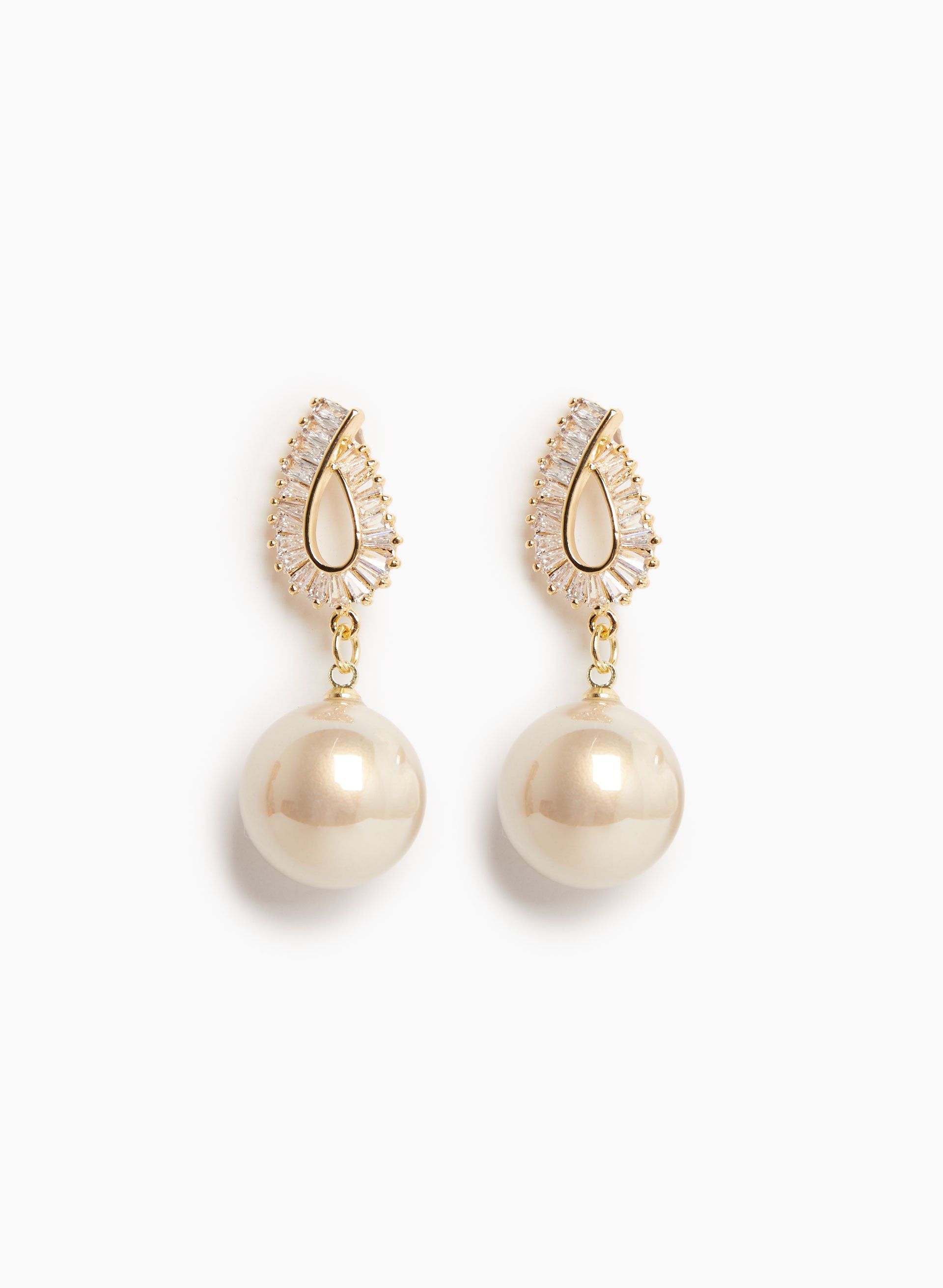 Crystal Baguette & Pearl Earrings sold by Laura