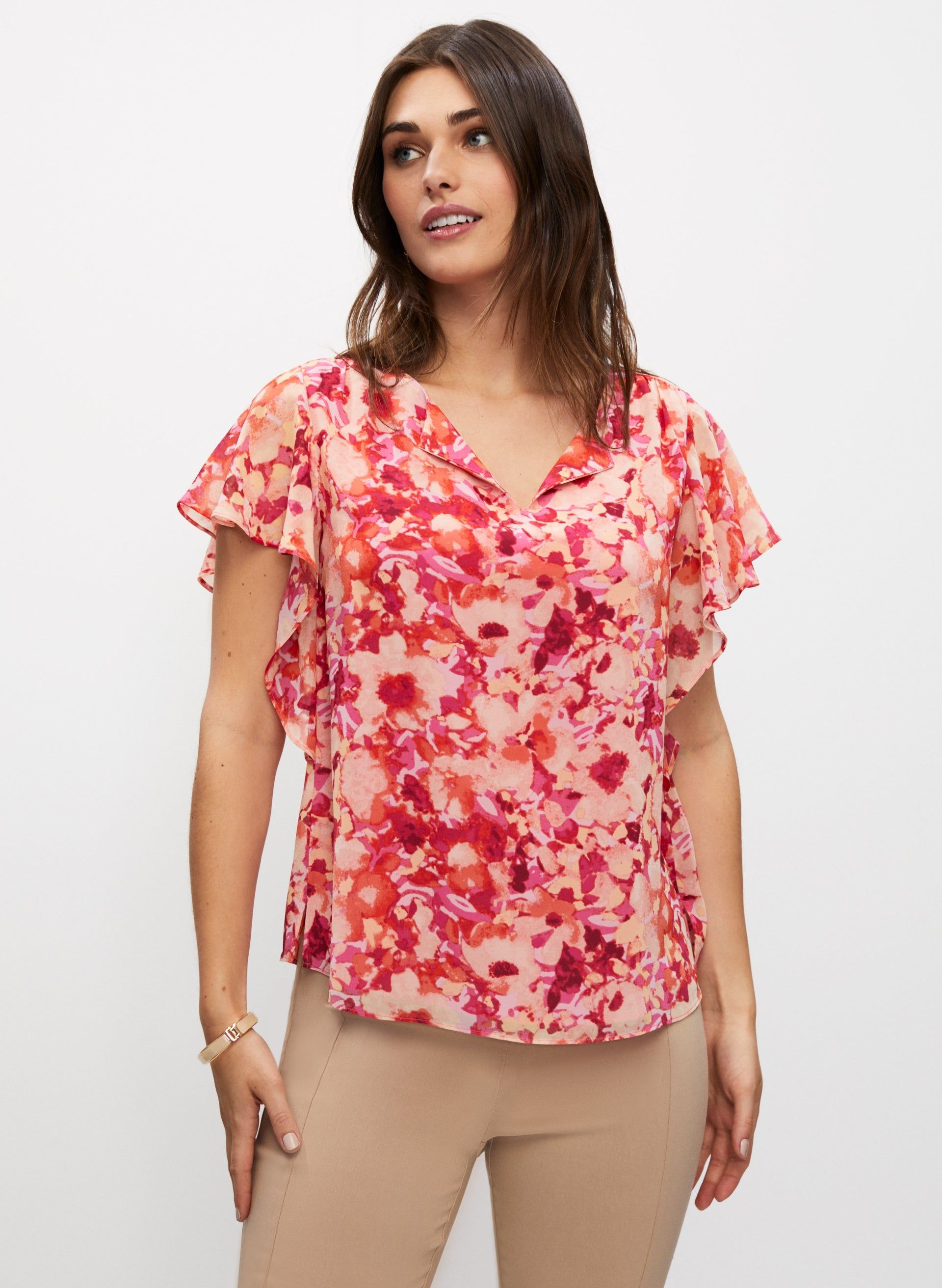 Flutter Sleeve Floral Print Blouse sold by Laura