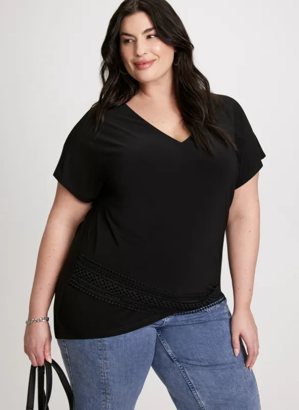 Joseph Ribkoff - Short Sleeve Crochet Hem Top sold by Laura