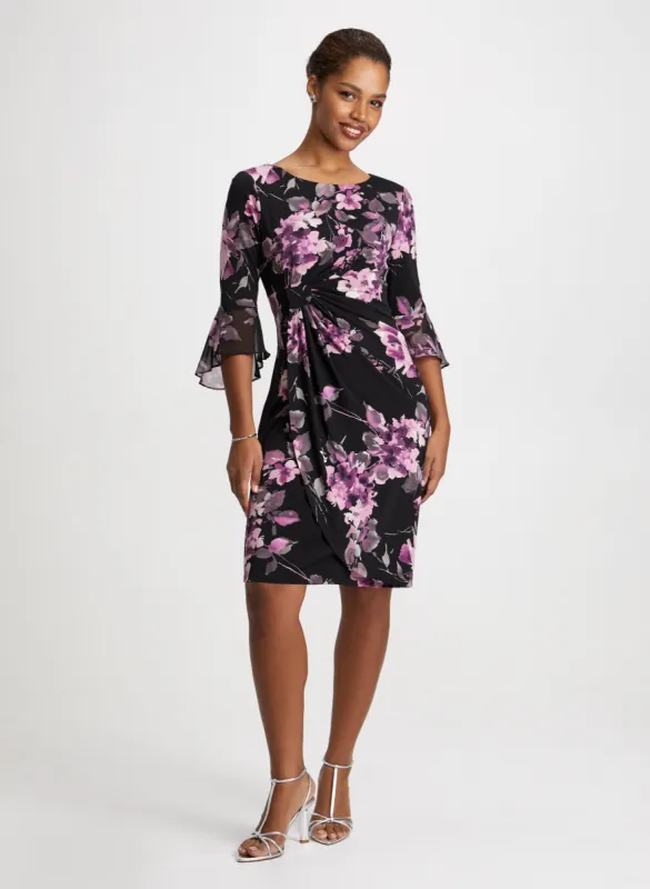 Rose Motif Flutter Sleeve Dress sold by Laura