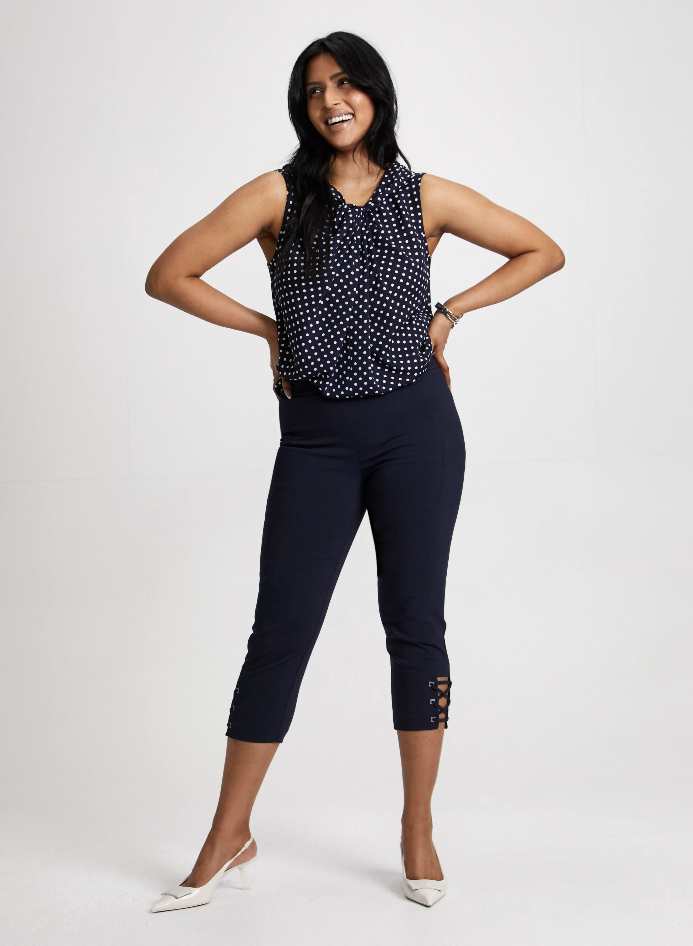 Twist-Neck Blouse & Pull-On Bengaline Capris sold by Laura