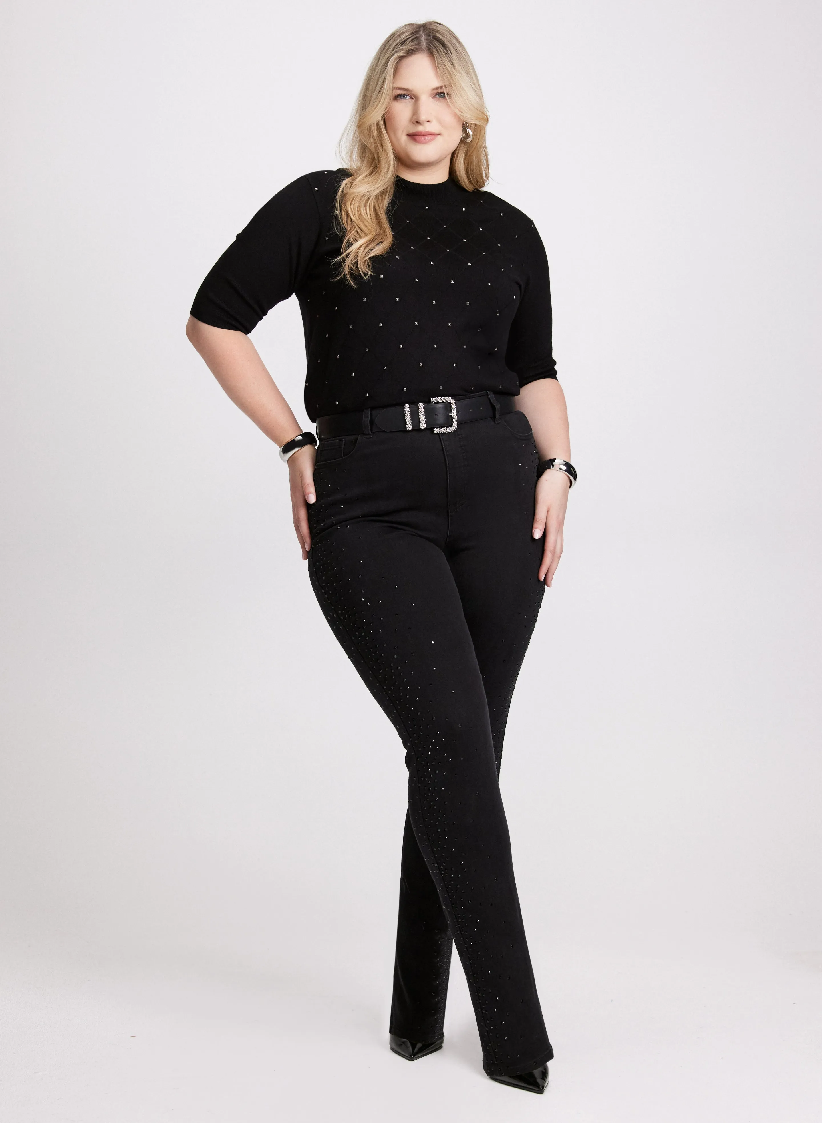 Mock Neck Sweater & Straight Leg Jeans sold by Laura