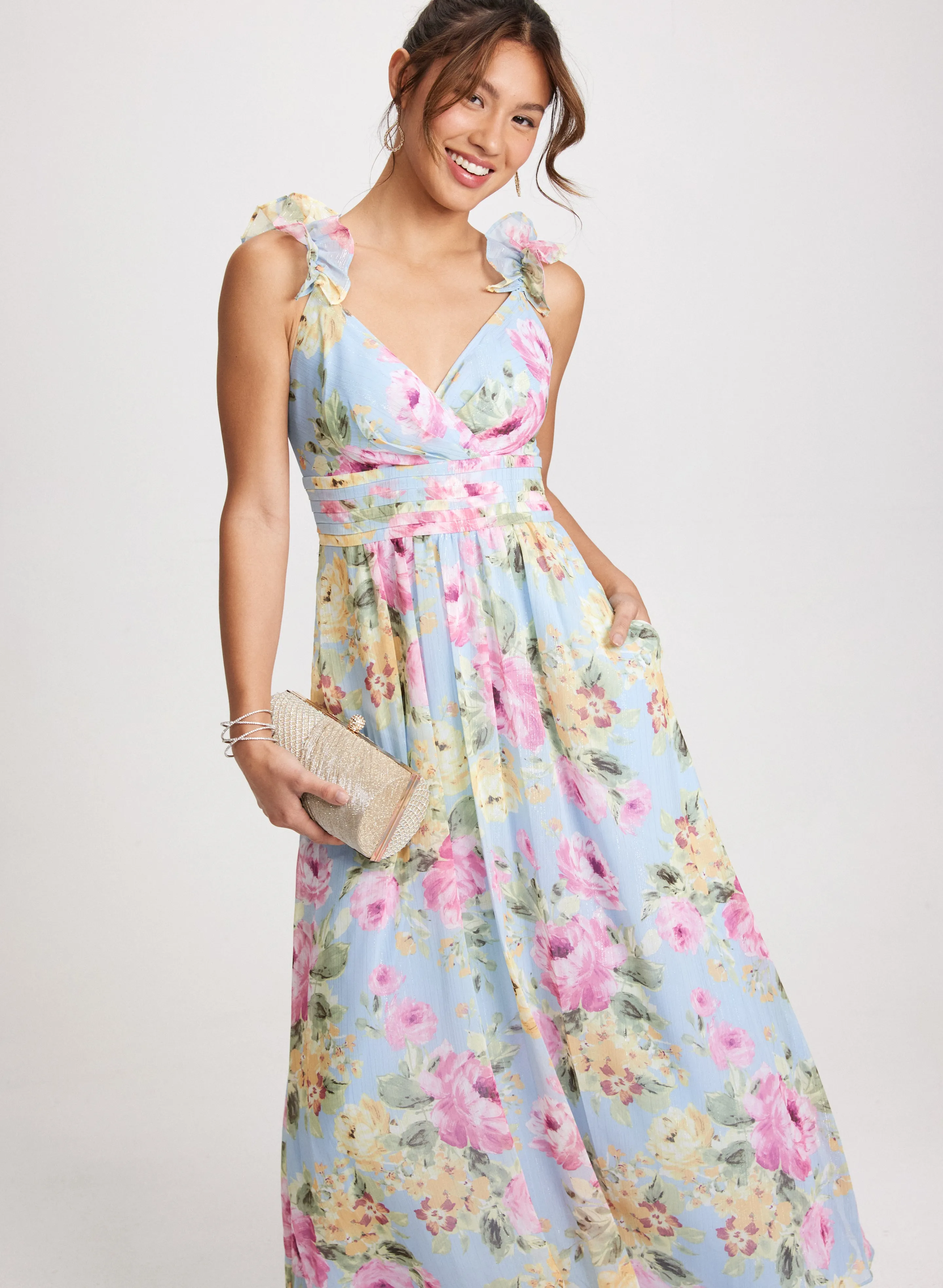Long Ruffled Shoulder Floral Dress sold by Laura product image thumbnail 4