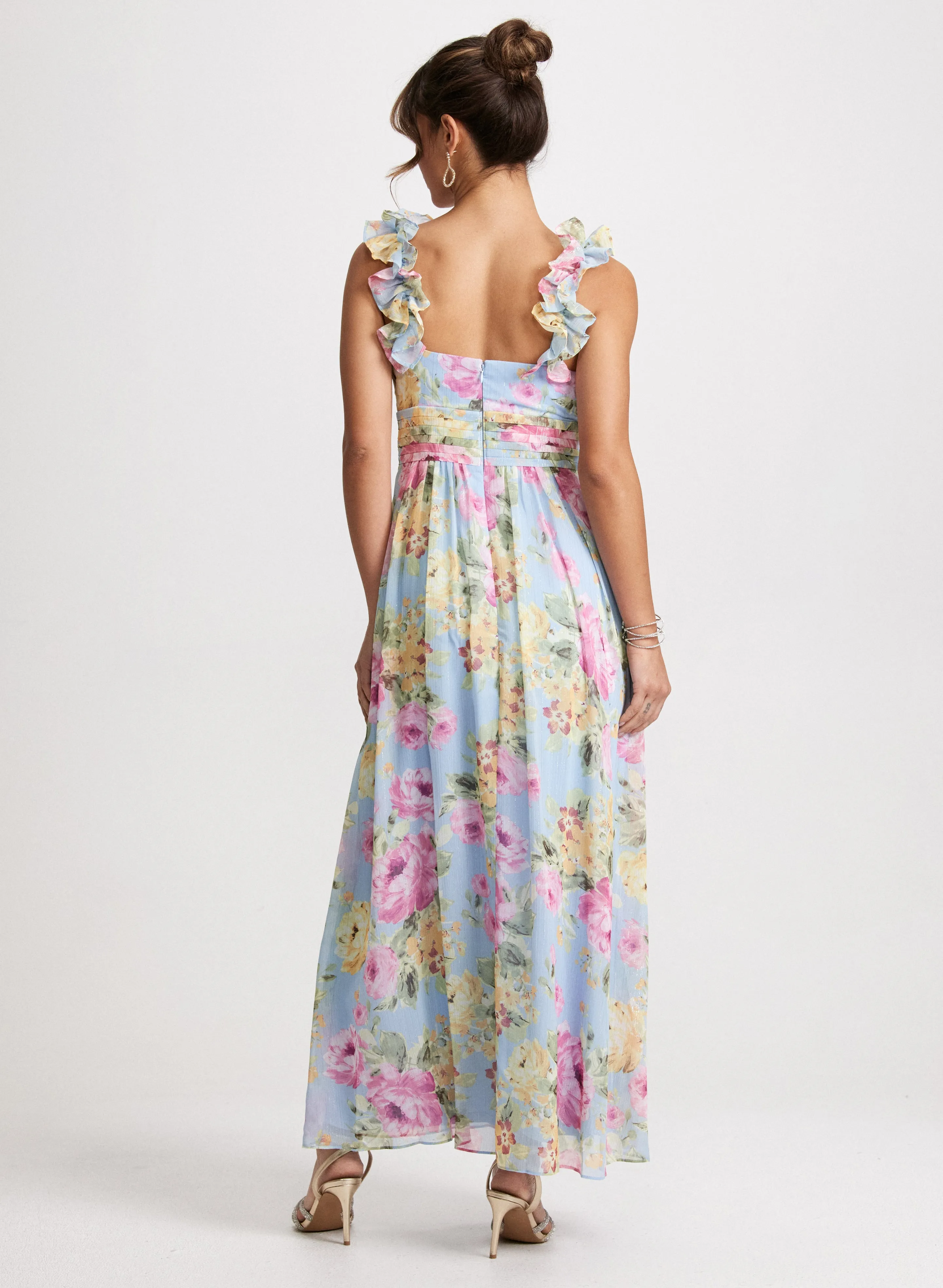 Long Ruffled Shoulder Floral Dress sold by Laura product image thumbnail 3
