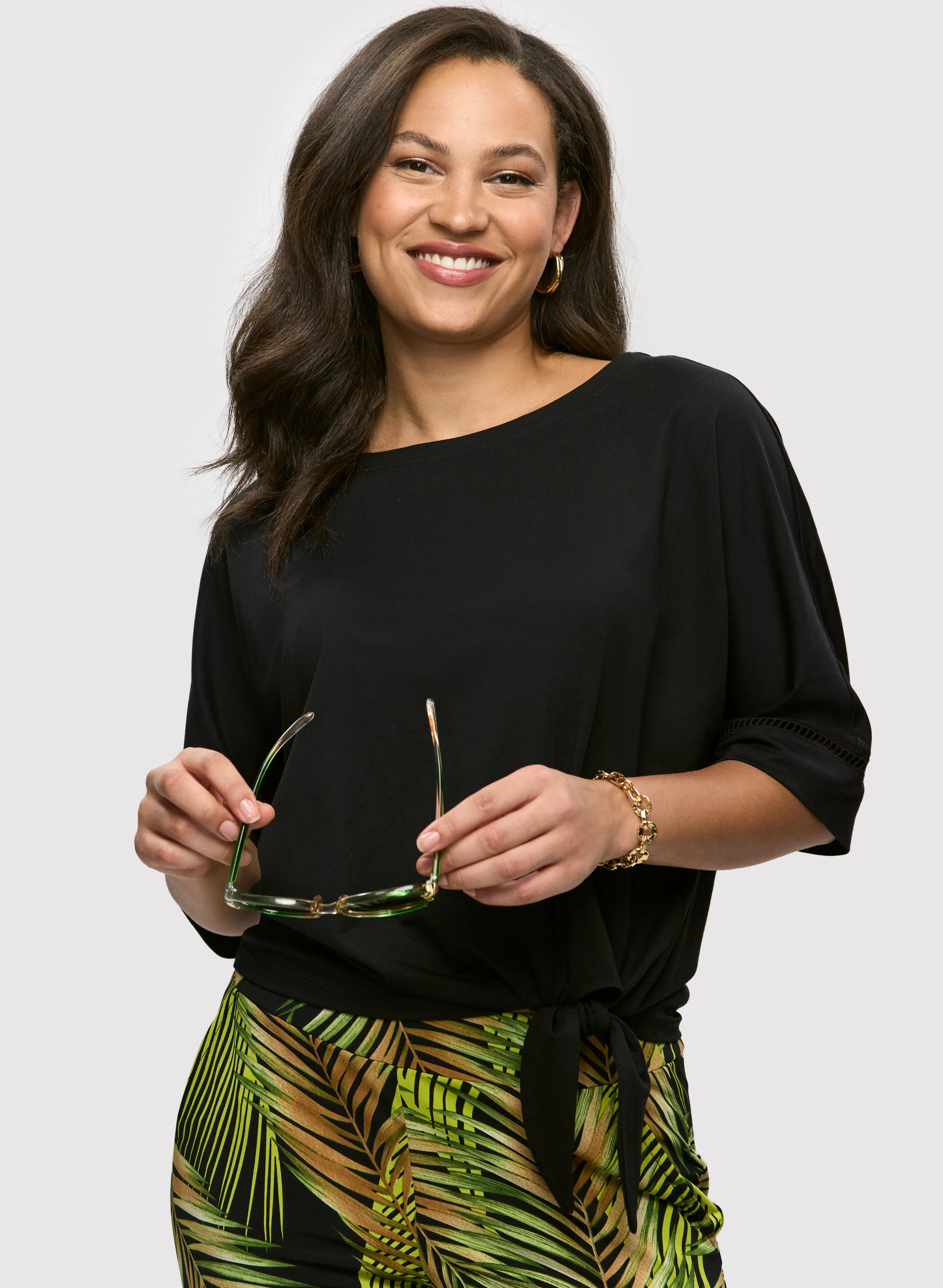 3/4 Sleeve Openwork Top sold by Laura