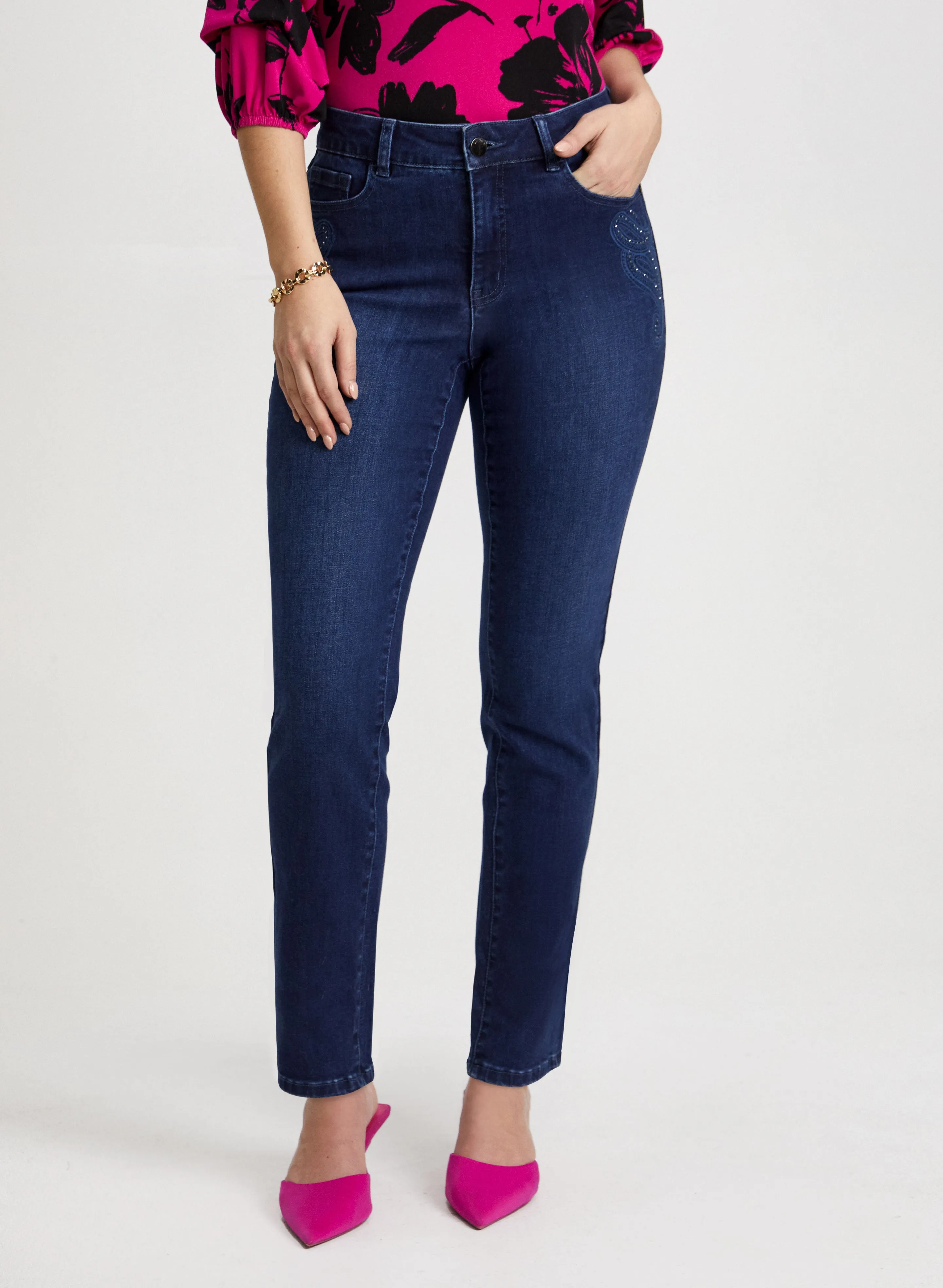 Embroidered Straight Leg Jeans sold by Laura