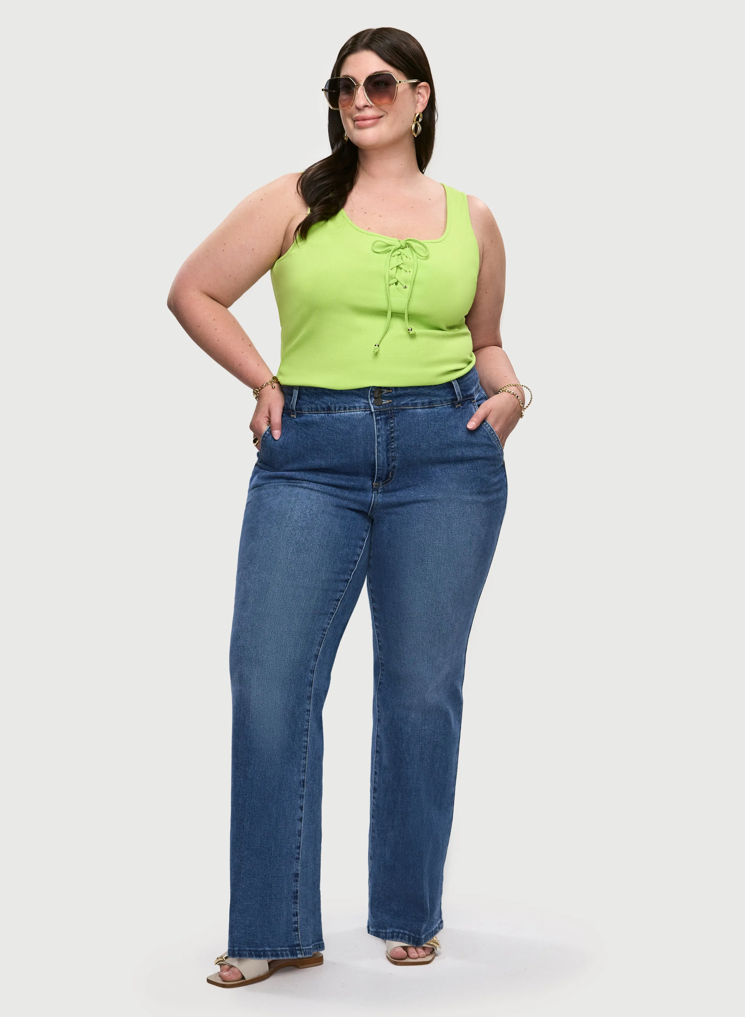 Lace-Up Tank & Flare Leg Jeans sold by Laura