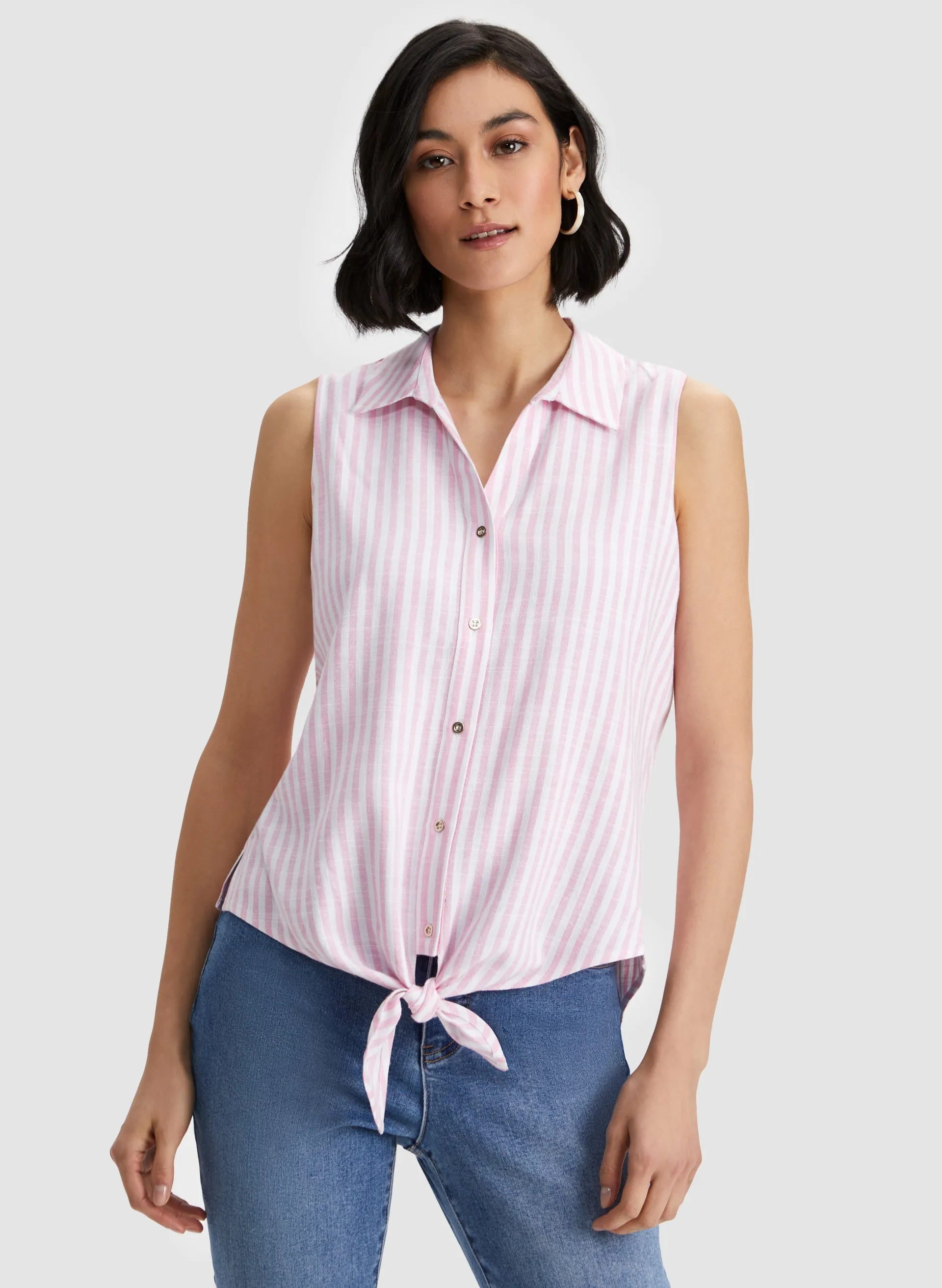 Stripe Print Shirt Collar Blouse sold by Laura