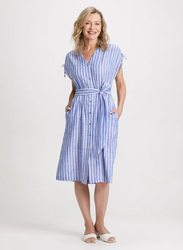 Midi Striped Linen Blend Dress sold by Laura